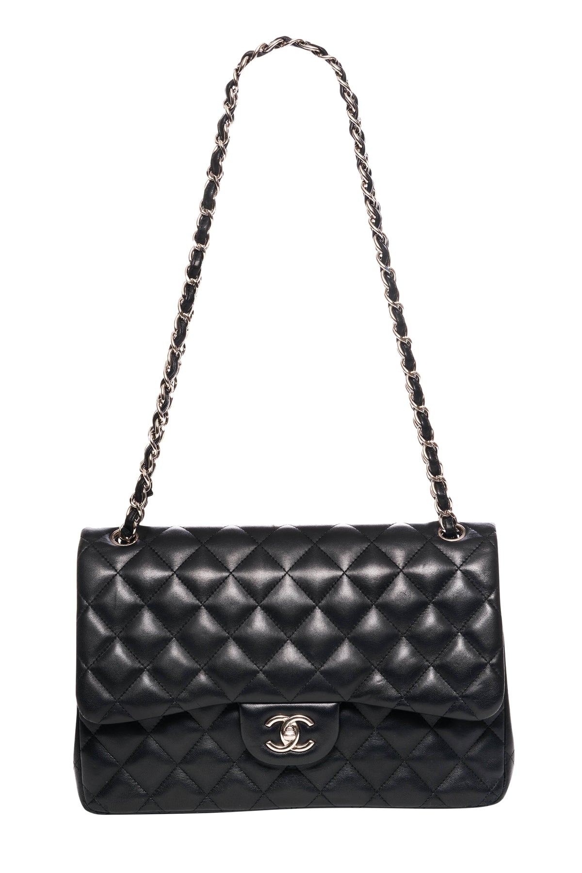Chanel Jumbo Black Napa Double Flap Silver Hardware 2017-18