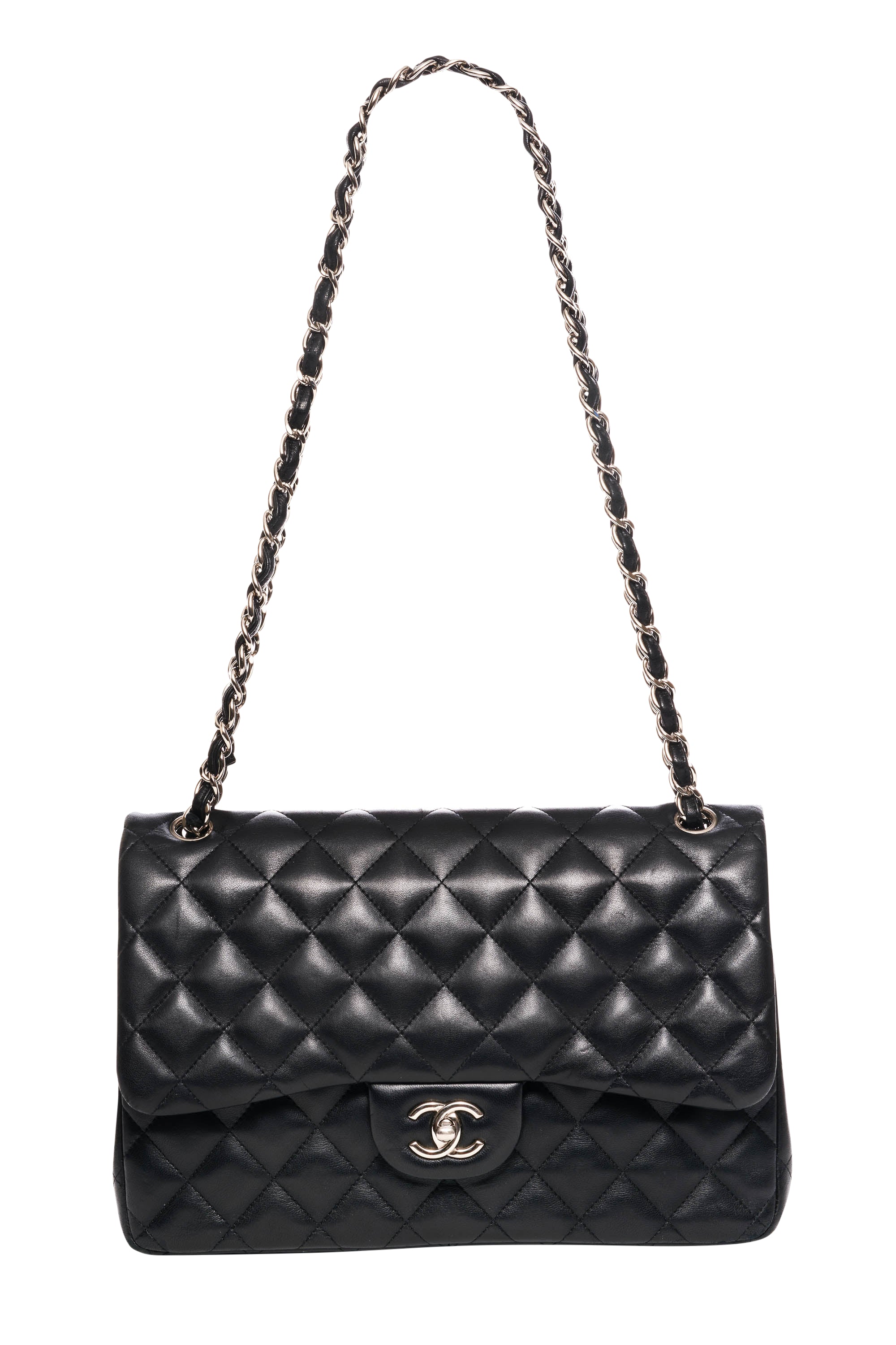 Chanel Jumbo Black Napa Double Flap Silver Hardware 2017-18 - Foxy