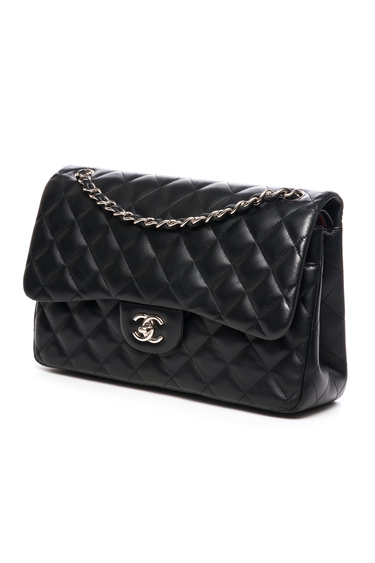 Chanel Jumbo Black Napa Double Flap Silver Hardware 2017-18