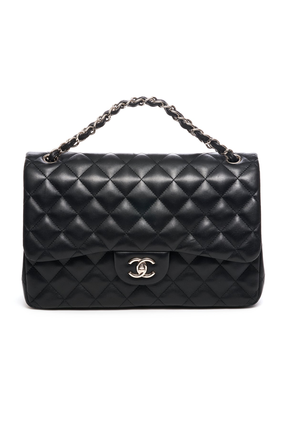 Chanel Jumbo Black Napa Double Flap Silver Hardware 2017-18