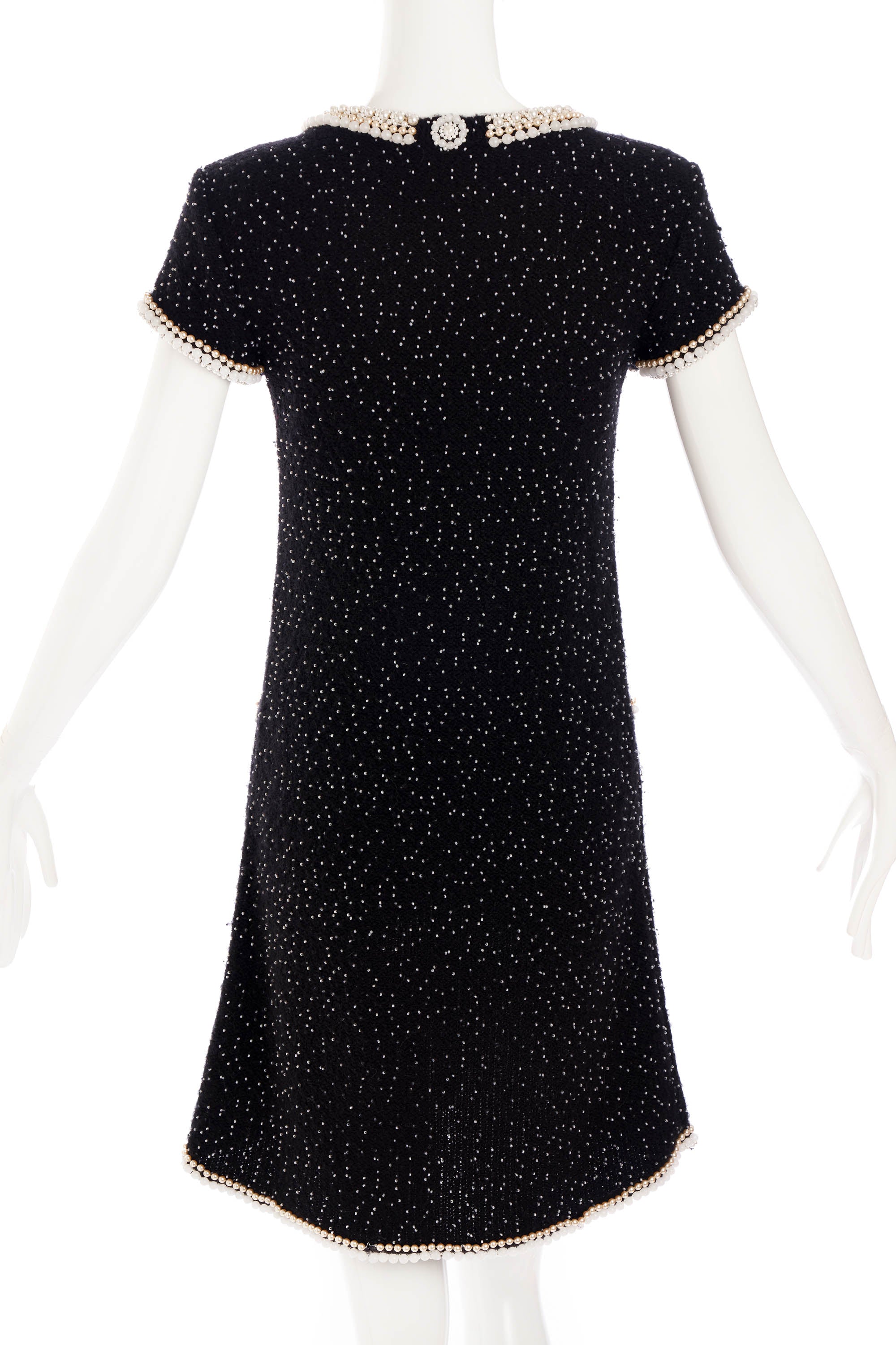 Chanel Black Camelia and Pearl Sleeveless Dress Size 36