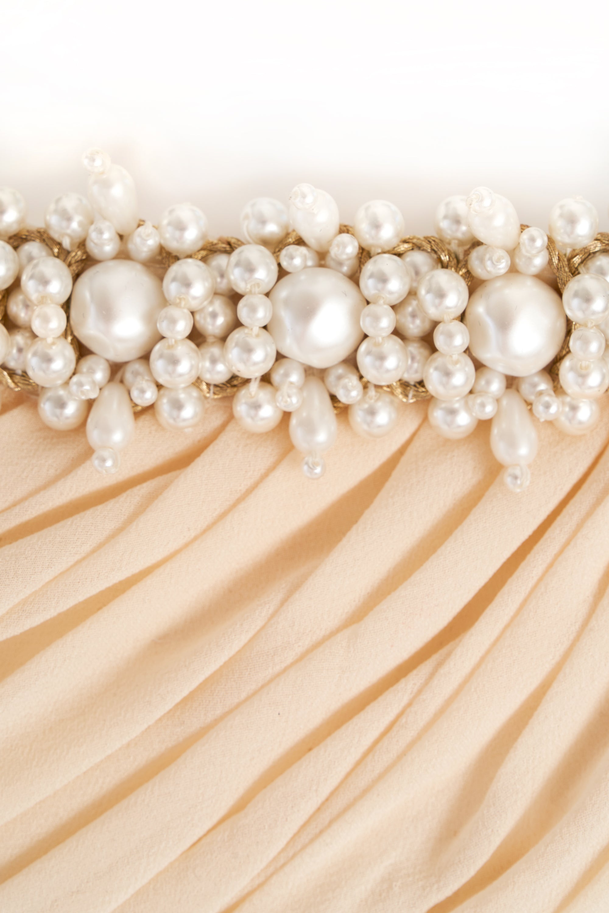 Chanel Ivory Chiffon Gown Dress Pearl Straps and Embellishments Size 38 1990P Chanel Ivory Chiffon Gown Dress Pearl Straps and Embellishments Size 38 1990P