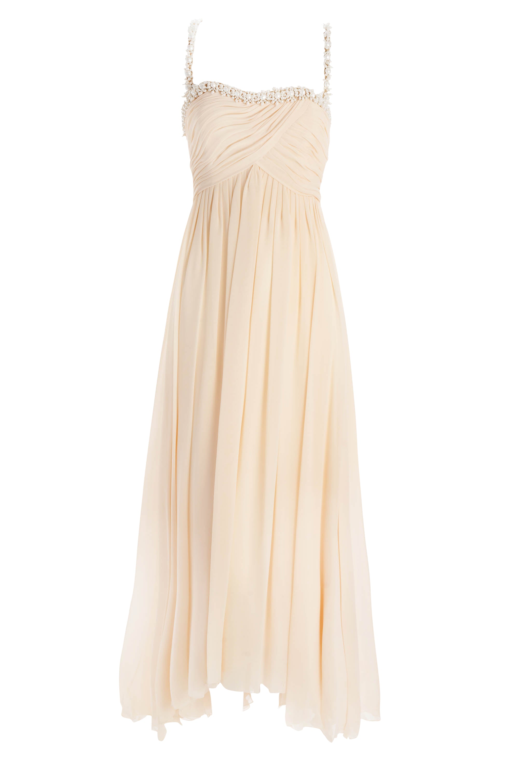 Chanel Ivory Chiffon Gown With Pearl Embellishments Size 38
