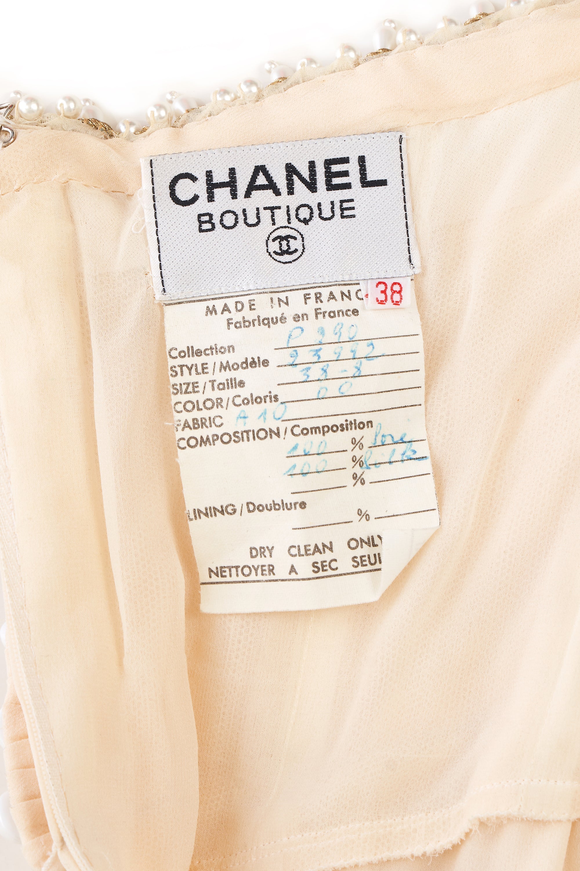 Chanel Ivory Chiffon Gown With Pearl Embellishments Size 38