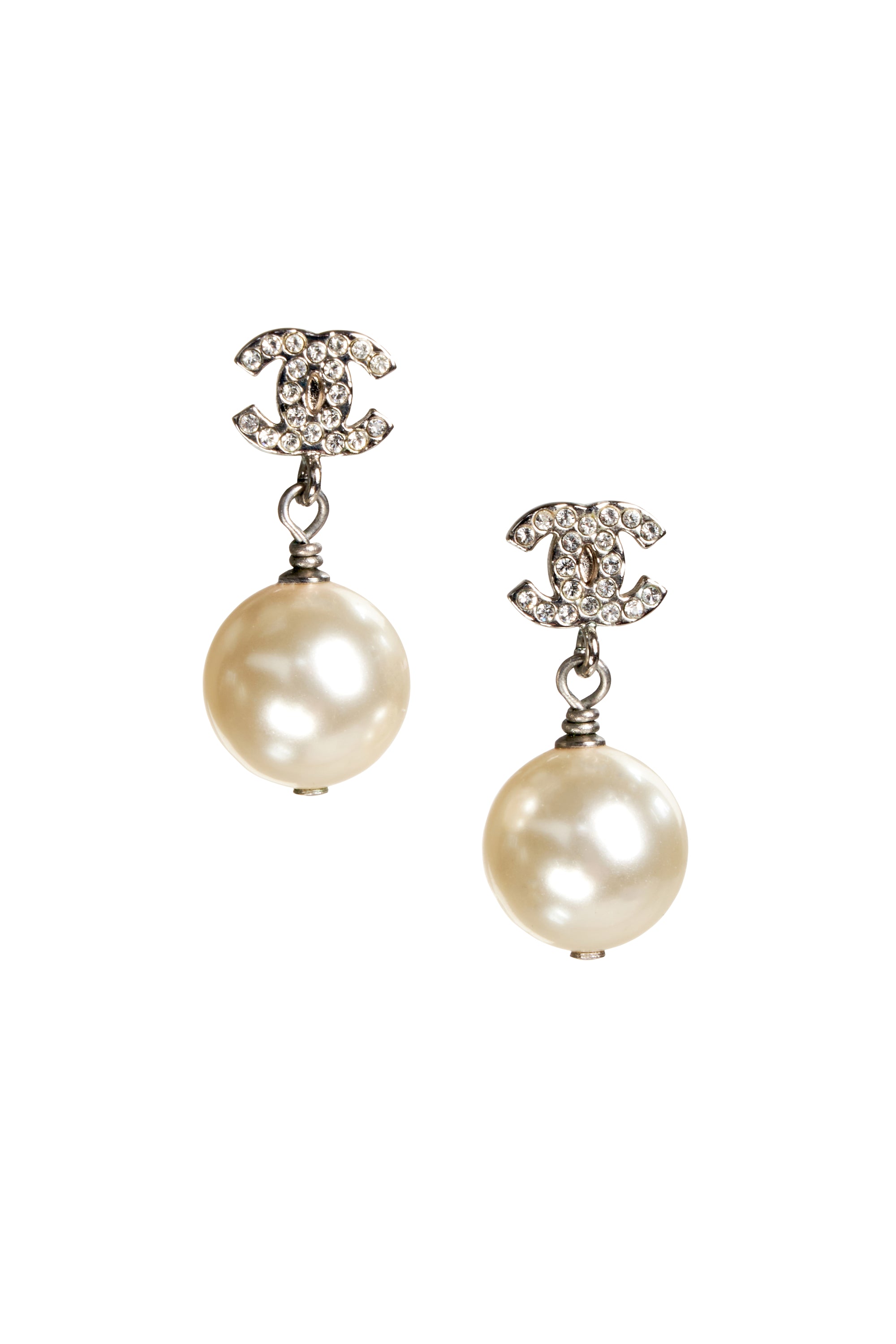 Chanel Pearl Palladium Strass Earrings