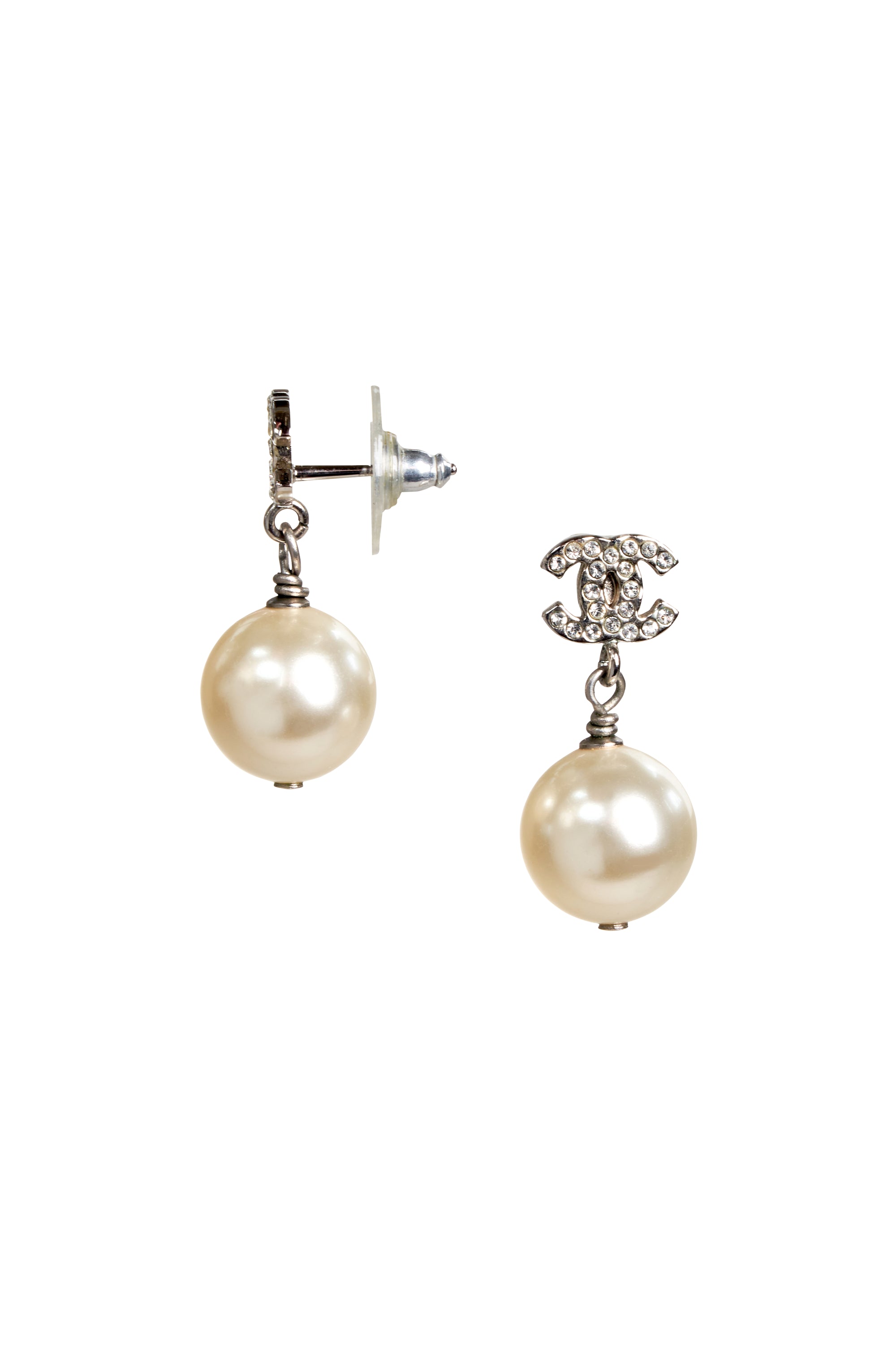 Chanel Pearl Palladium Strass Earrings