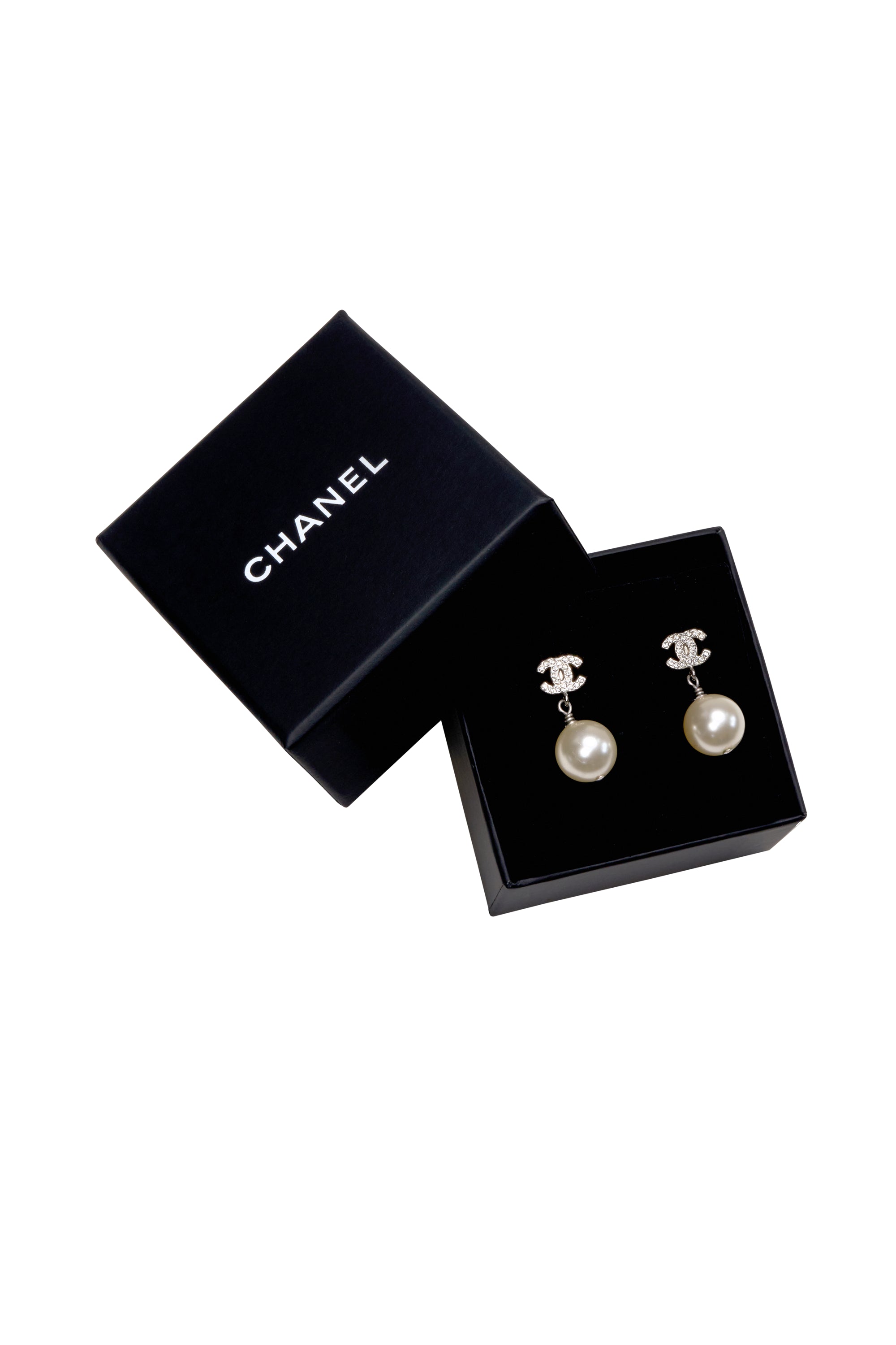 Chanel Pearl Palladium Strass Earrings