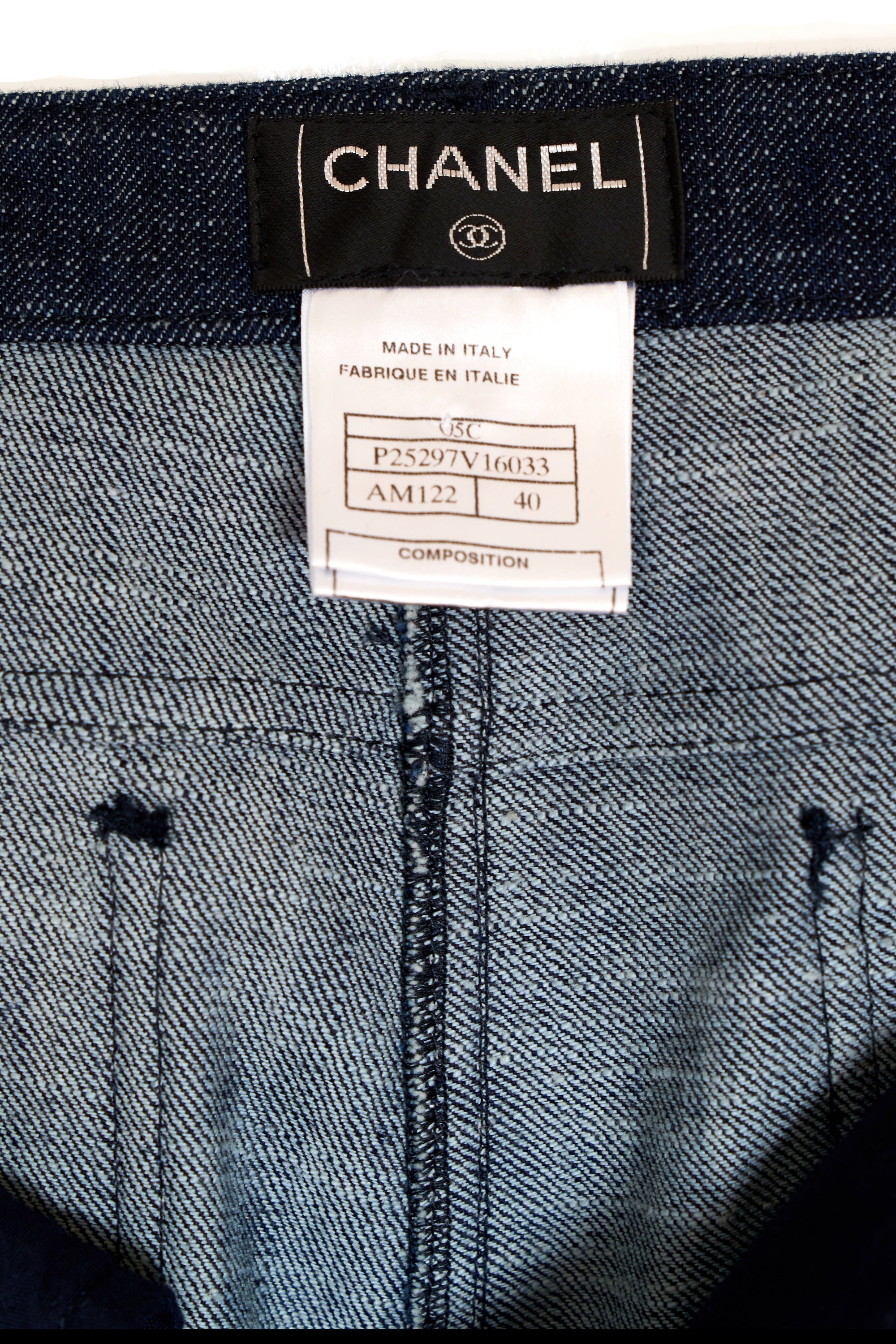 Chanel Dark Denim Jeans with CC Pearl Pocket Size 40