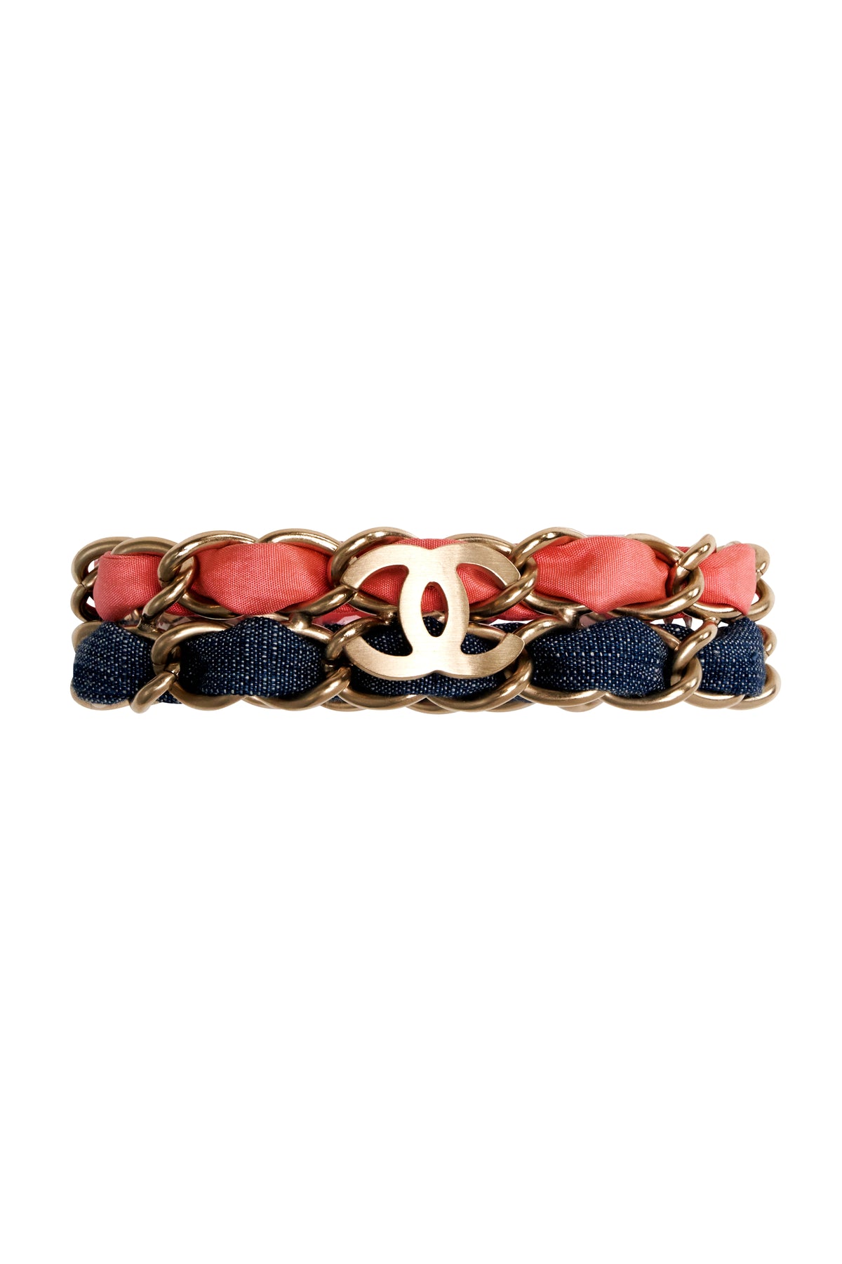 Chanel Pink and Denim Gold Tone Bracelet