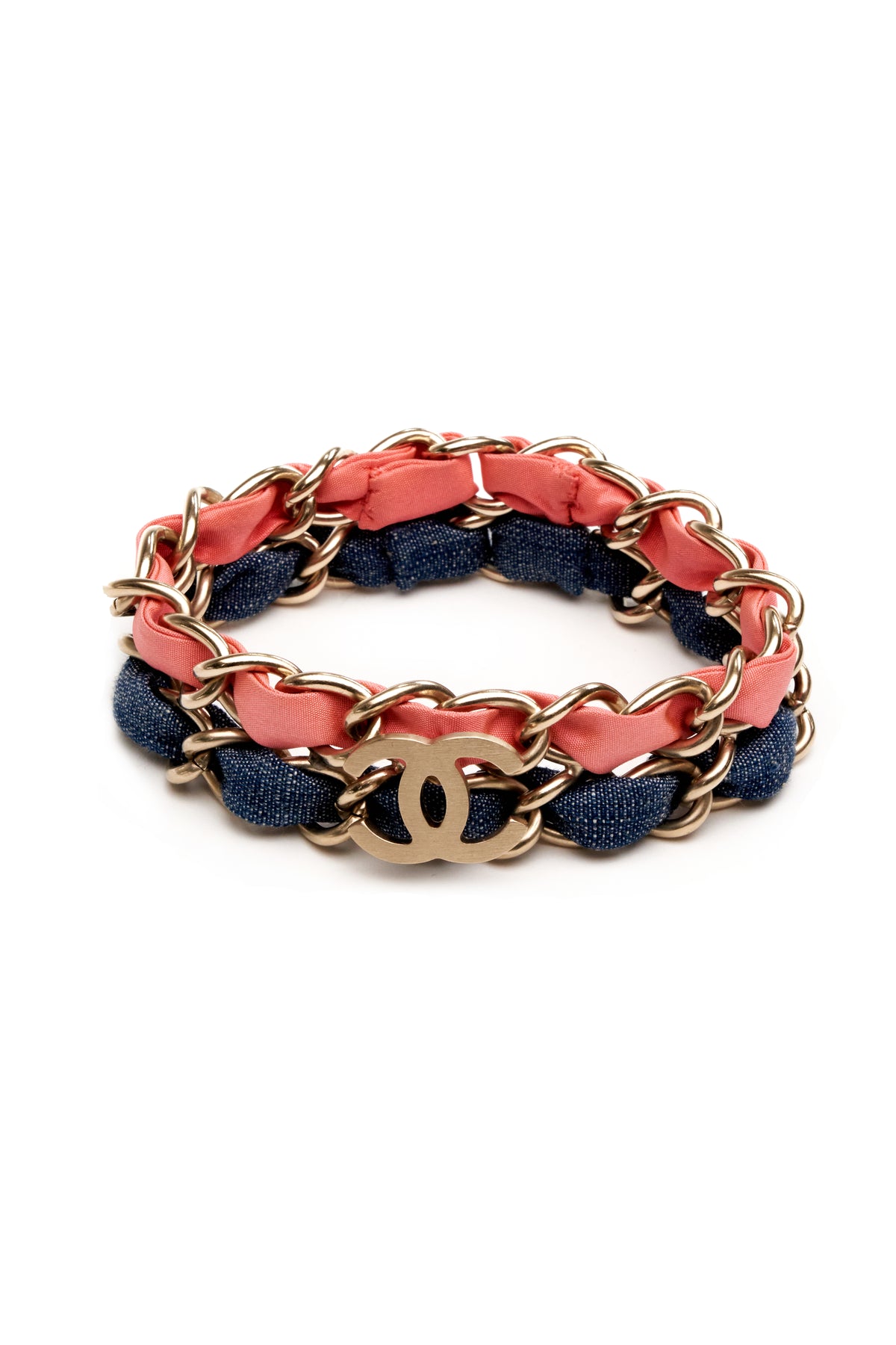 Chanel Pink and Denim Gold Tone Bracelet