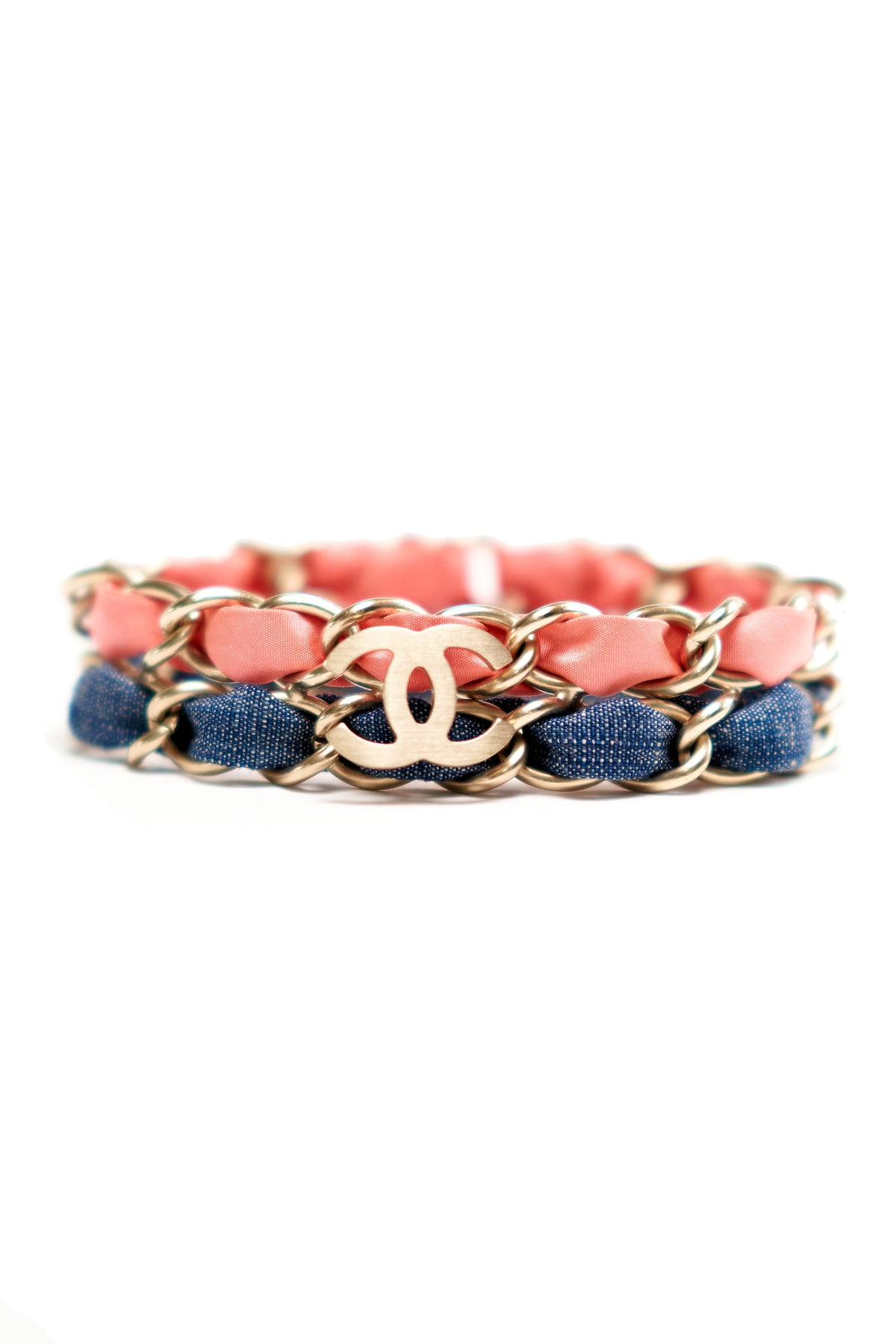 Chanel Pink and Denim Gold Tone Bracelet