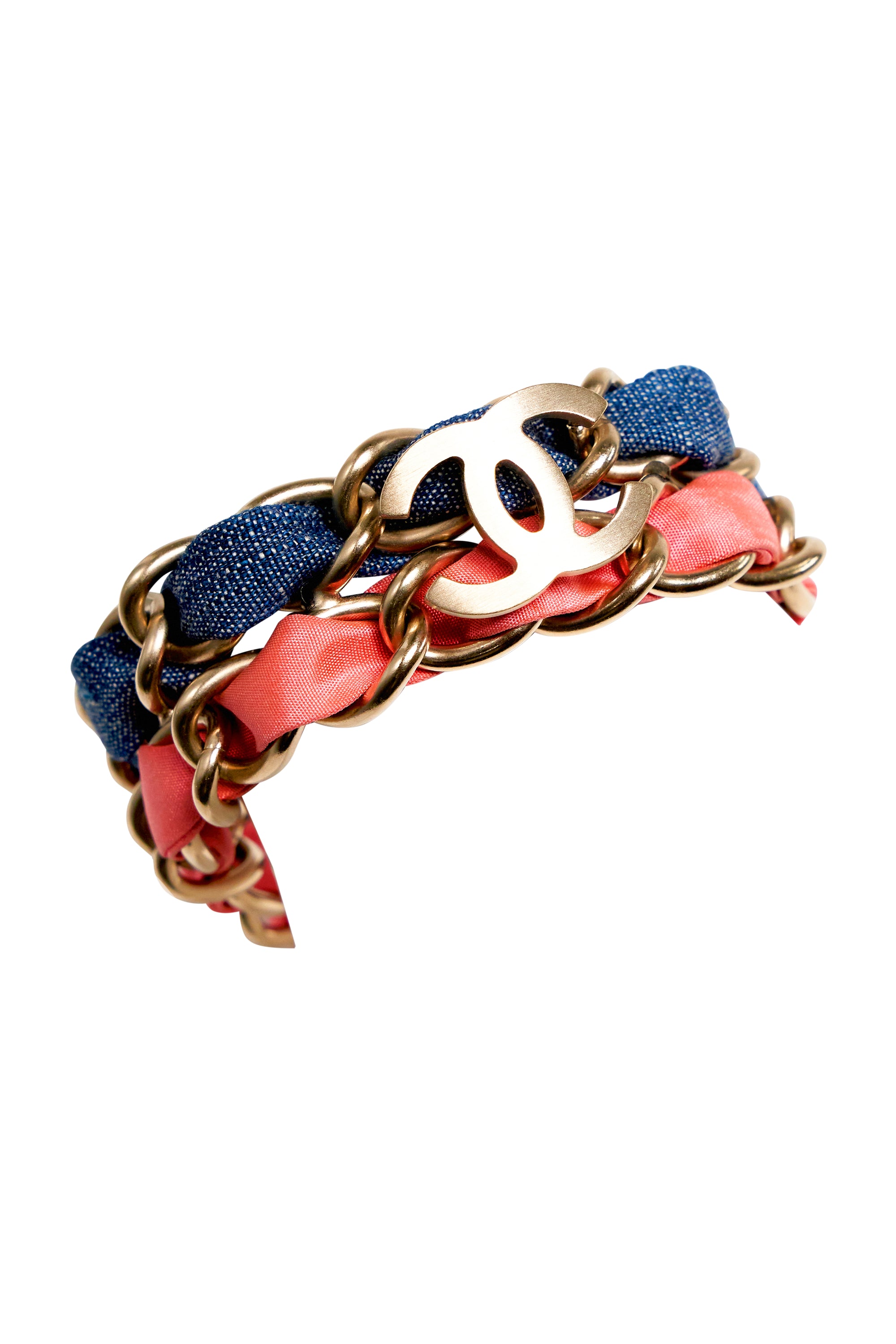 Chanel Pink and Denim Gold Tone Bracelet