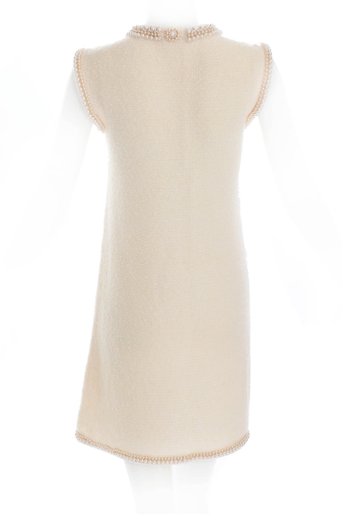 Chanel White Camelia and Pearl Sleeveless Dress Size 36