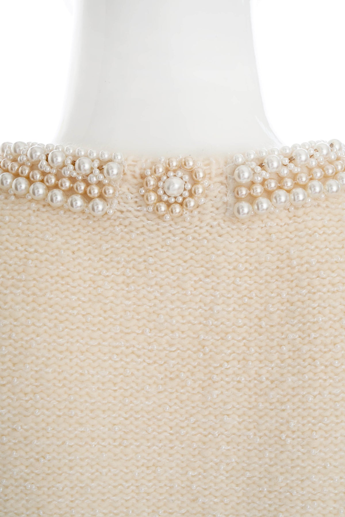 Chanel White Camelia and Pearl Sleeveless Dress Size 36