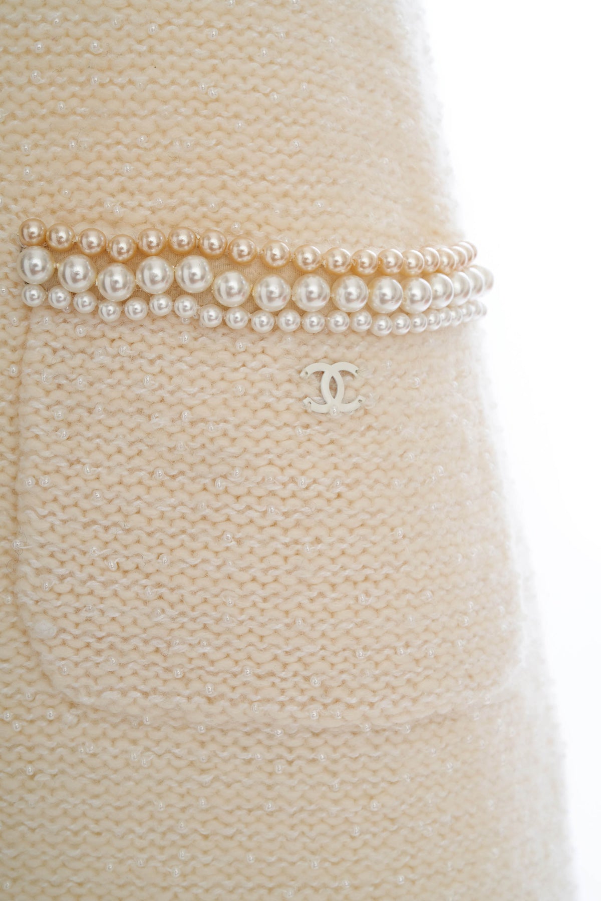 Chanel White Camelia and Pearl Sleeveless Dress Size 36