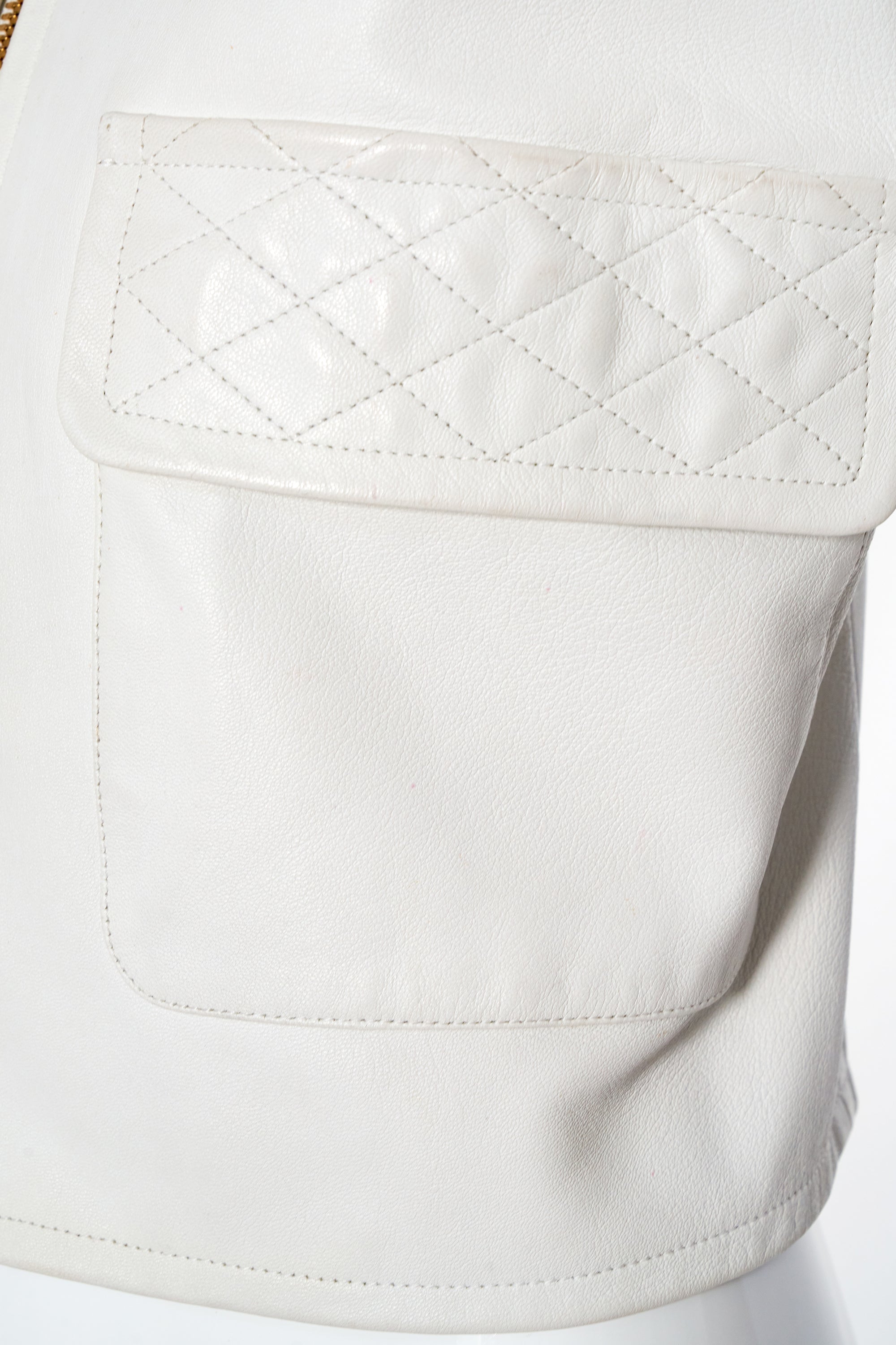 Chanel Boutique White Quilted Leather Bomber Jacket