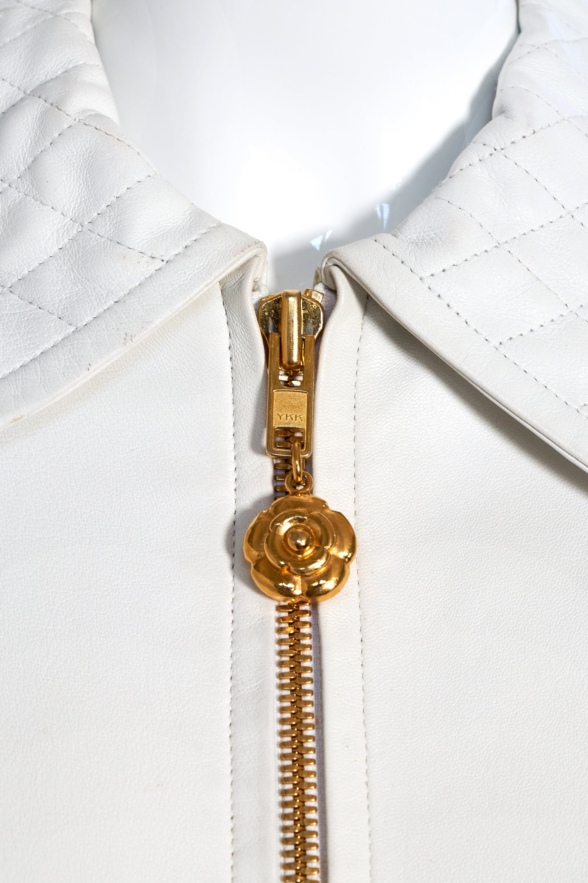 Chanel Boutique White Quilted Leather Bomber Jacket