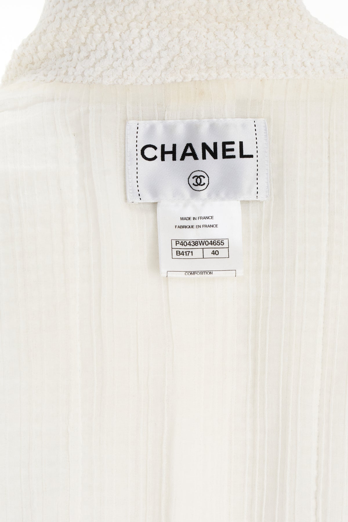 Chanel White Zip Up Jacket with Silver Buttons and Chain Detail