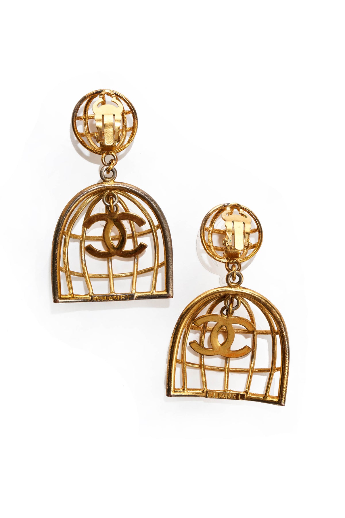 Chanel Iconic Vintage Bird Cage Clip Earrings 1993