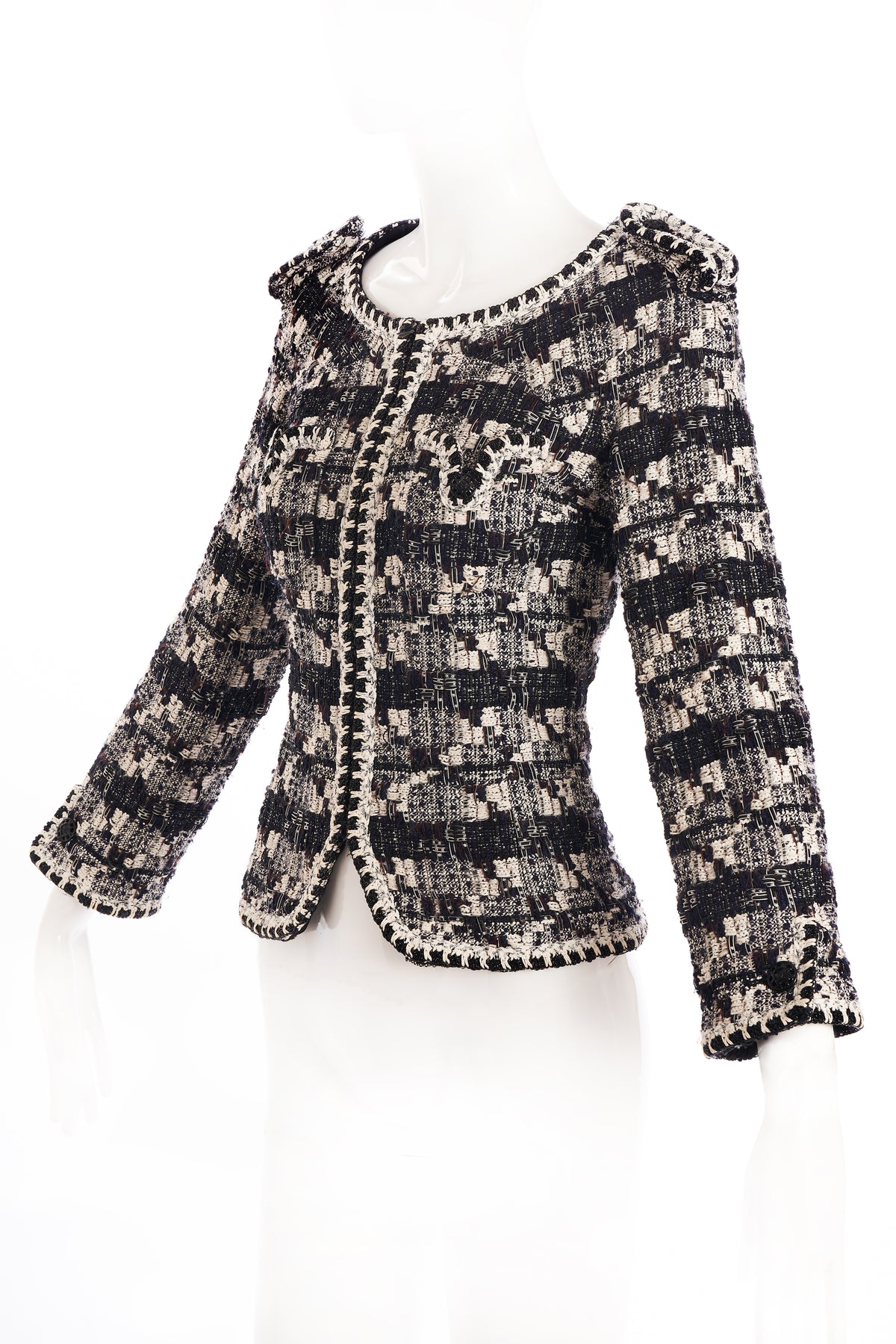 Chanel Black and White Tweed Jacket With Skirt