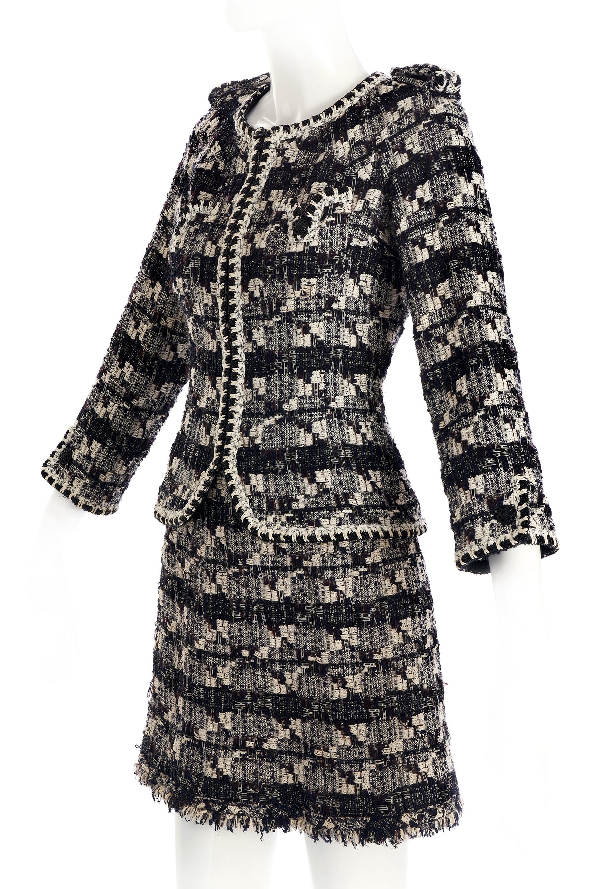 Chanel Black and White Tweed Jacket With Skirt