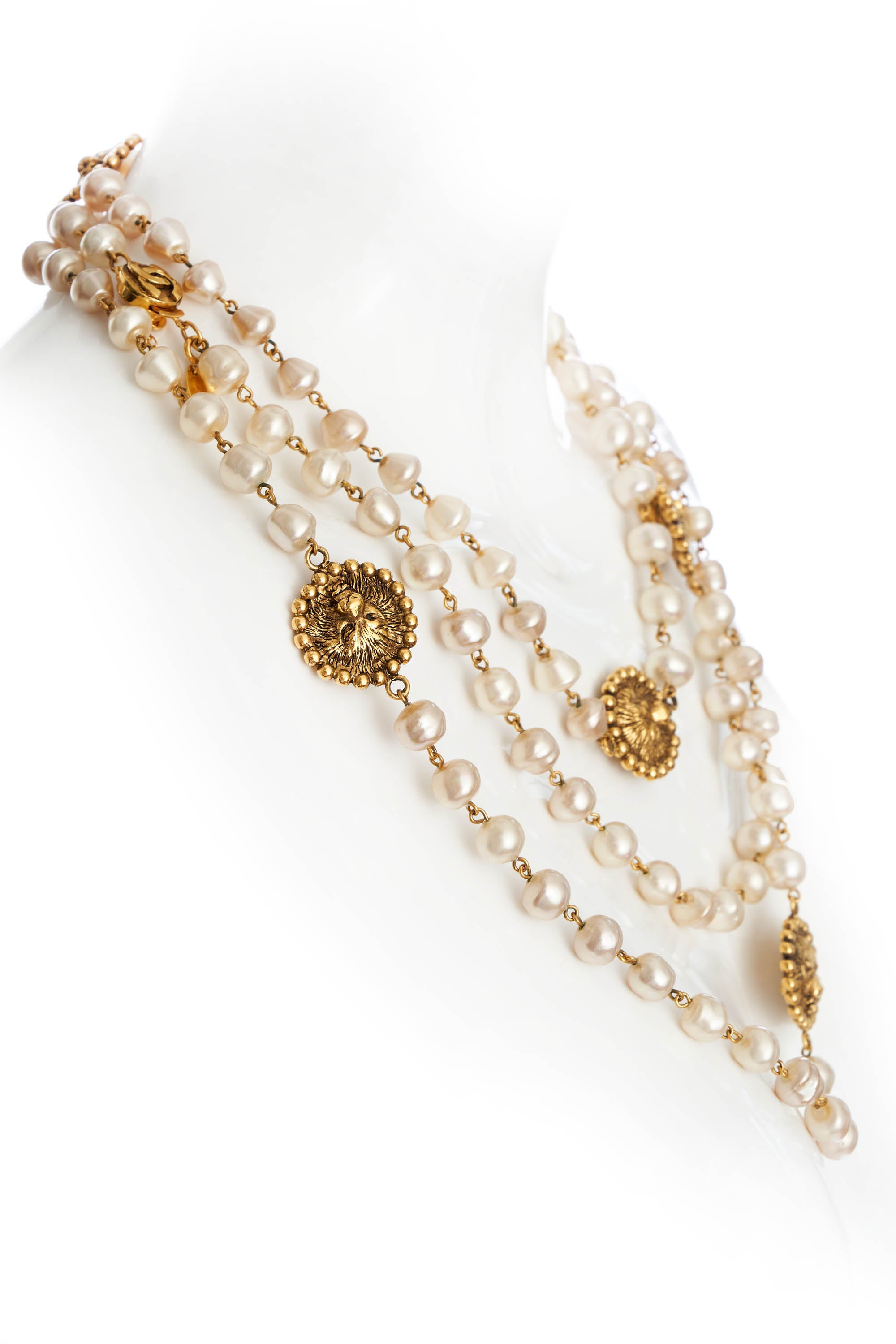 Chanel Pearl and Lion Medallion Sautoir Necklace