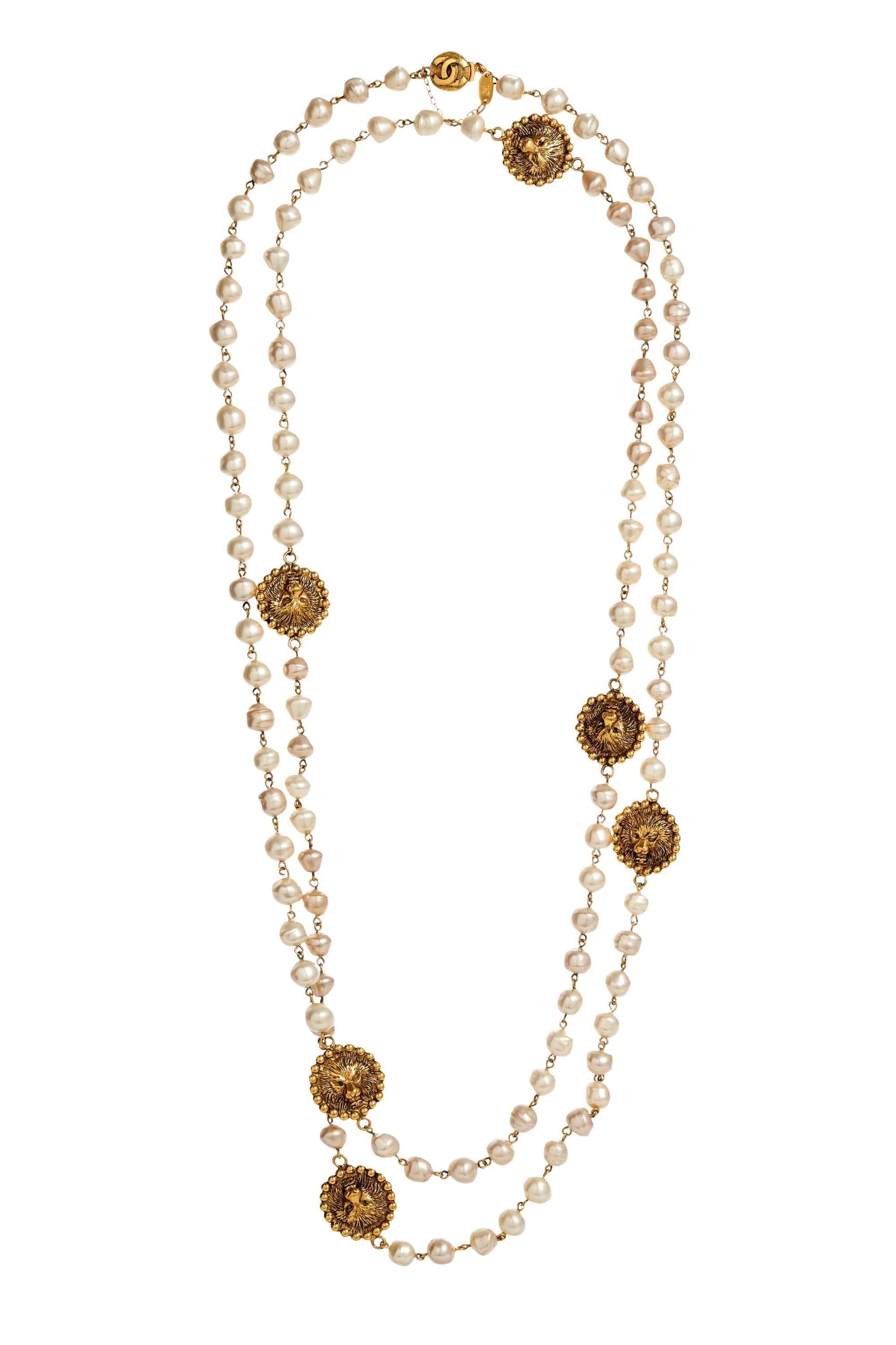Chanel Pearl and Lion Medallion Sautoir Necklace