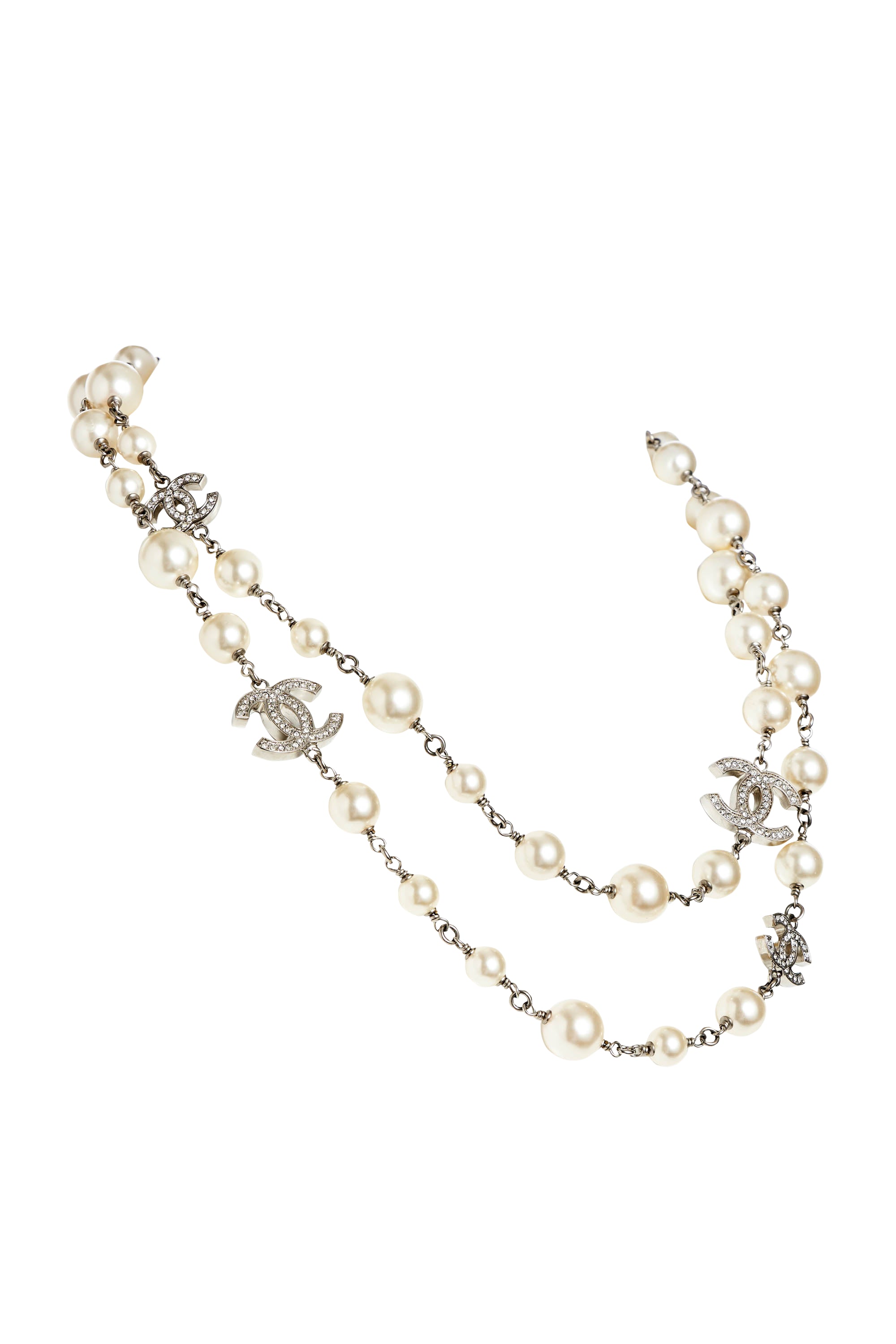 Chanel Pearl Silver Sautoir CC Necklace 17B