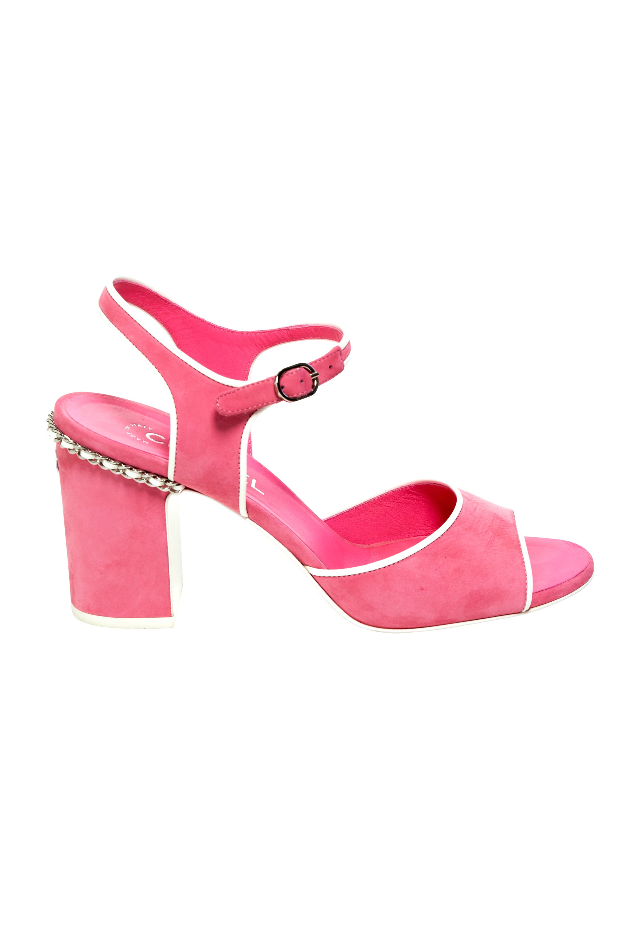 Chanel Pink and White Block Heel Sandals size 40