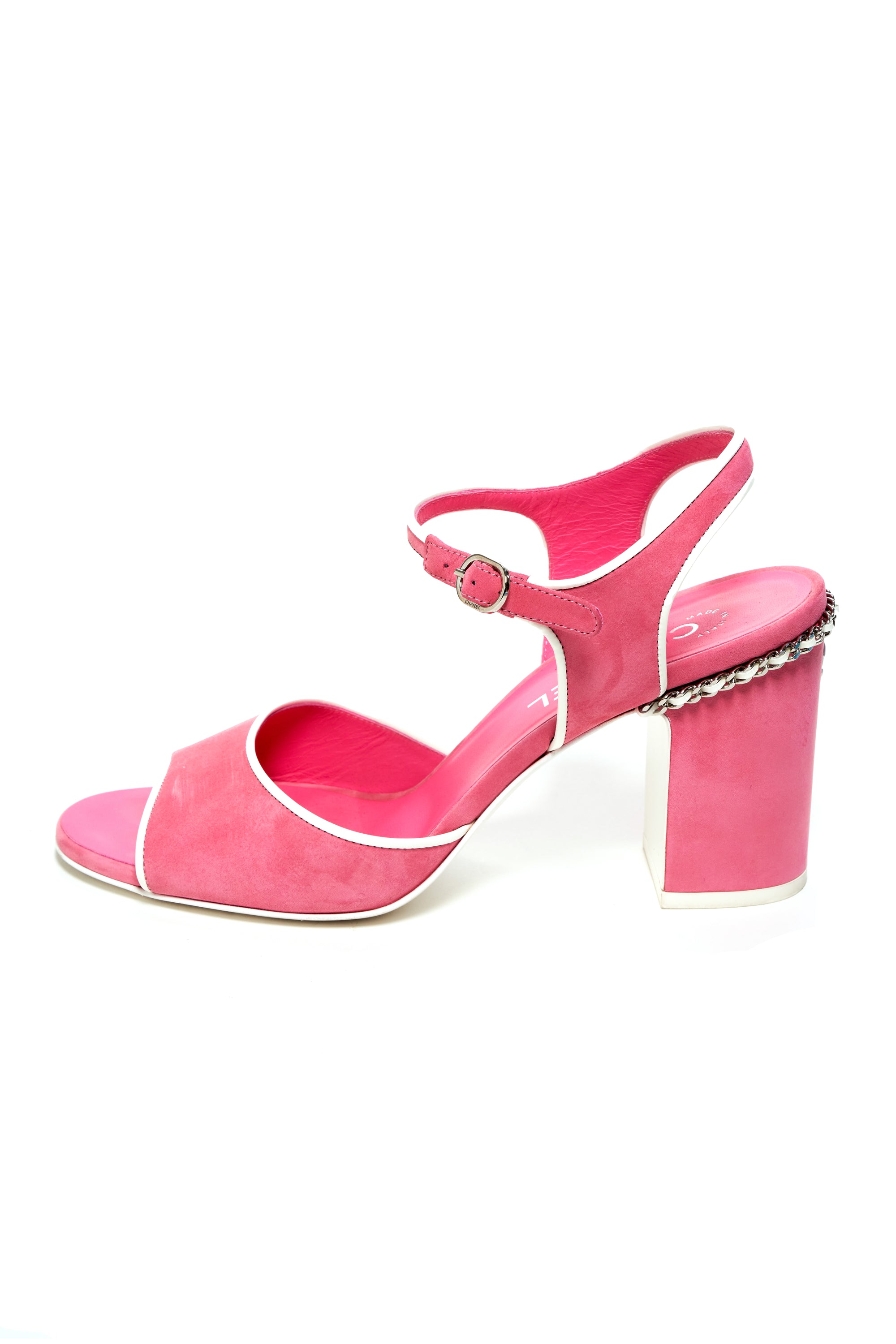 Chanel Pink and White Block Heel Sandals size 40