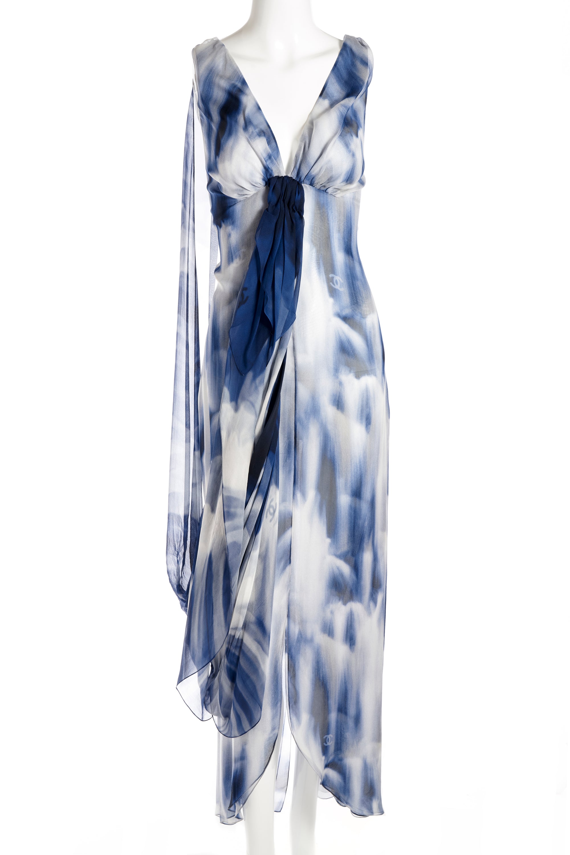 Chanel Blue and White Silk Chiffon Dress 2020