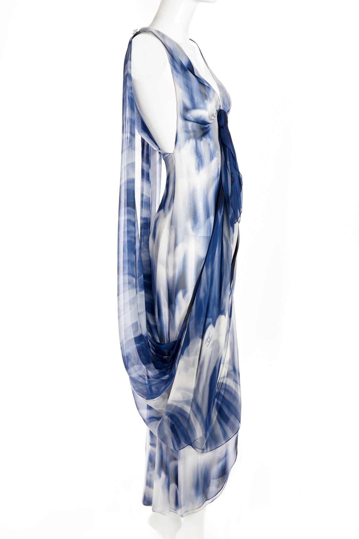 Chanel Blue and White Silk Chiffon Dress 2020