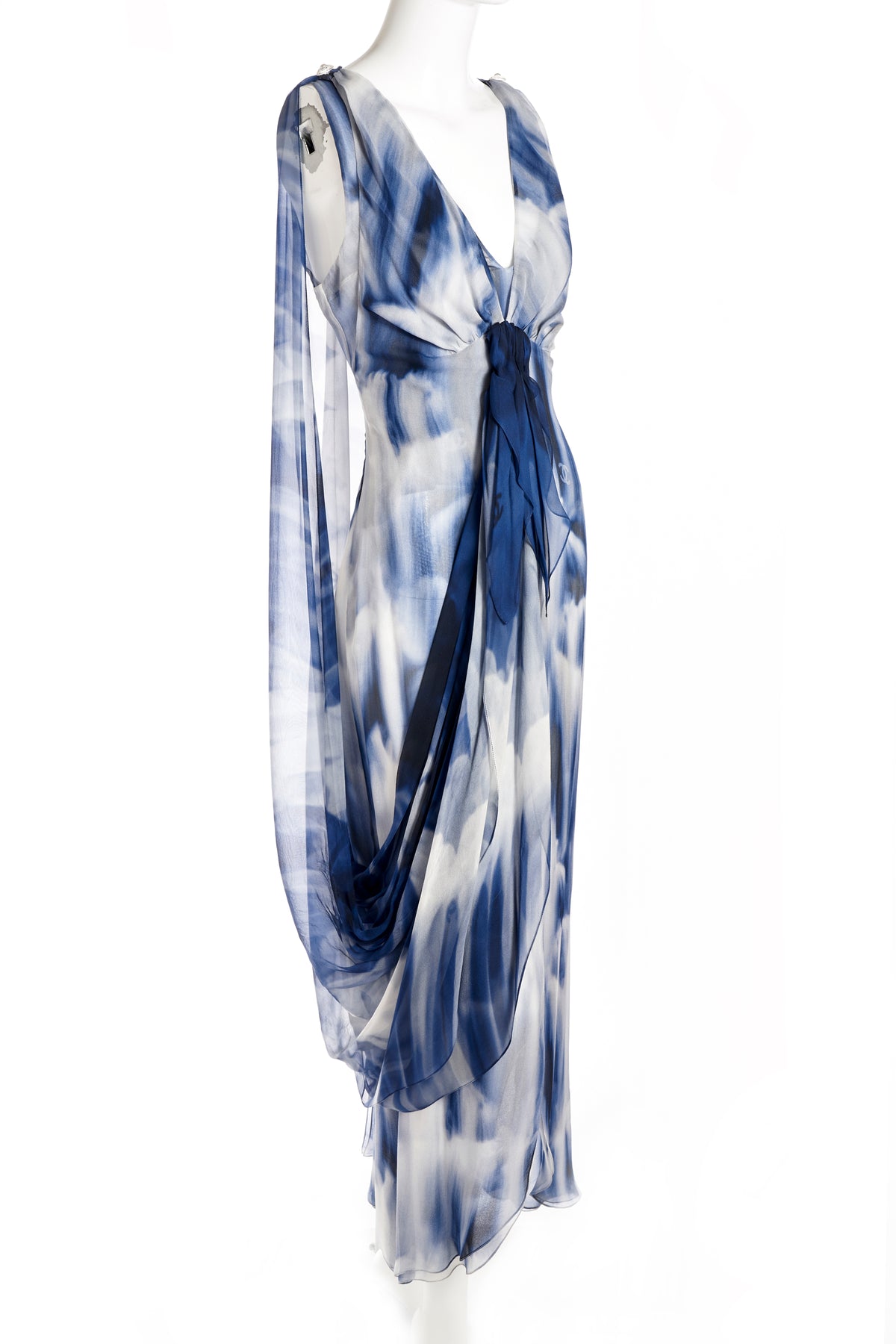 Chanel Blue and White Silk Chiffon Dress 2020