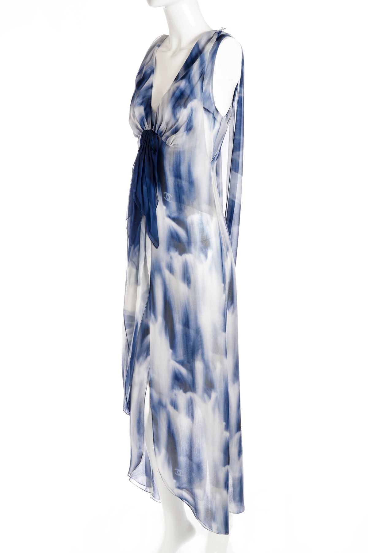 Chanel Blue and White Silk Chiffon Dress 2020