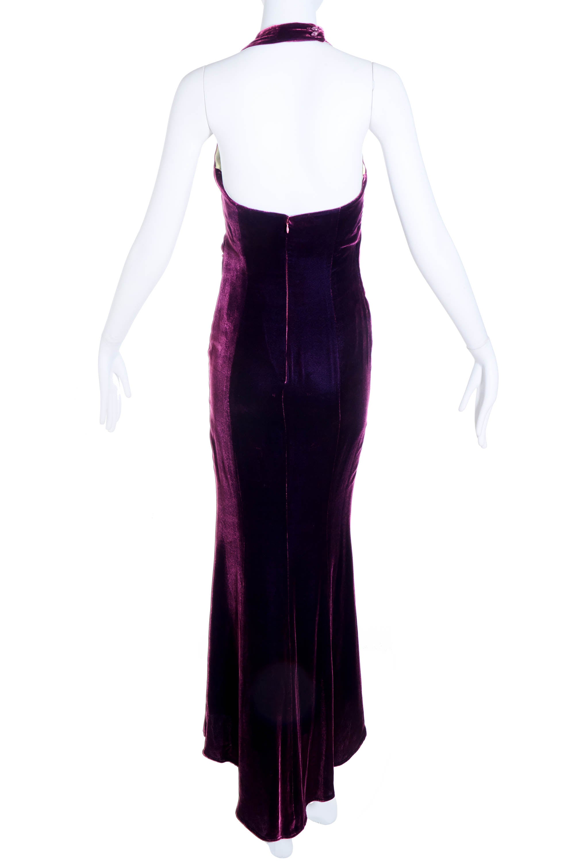 Chloe Maroon Velvet Halter Dress Long Size 2