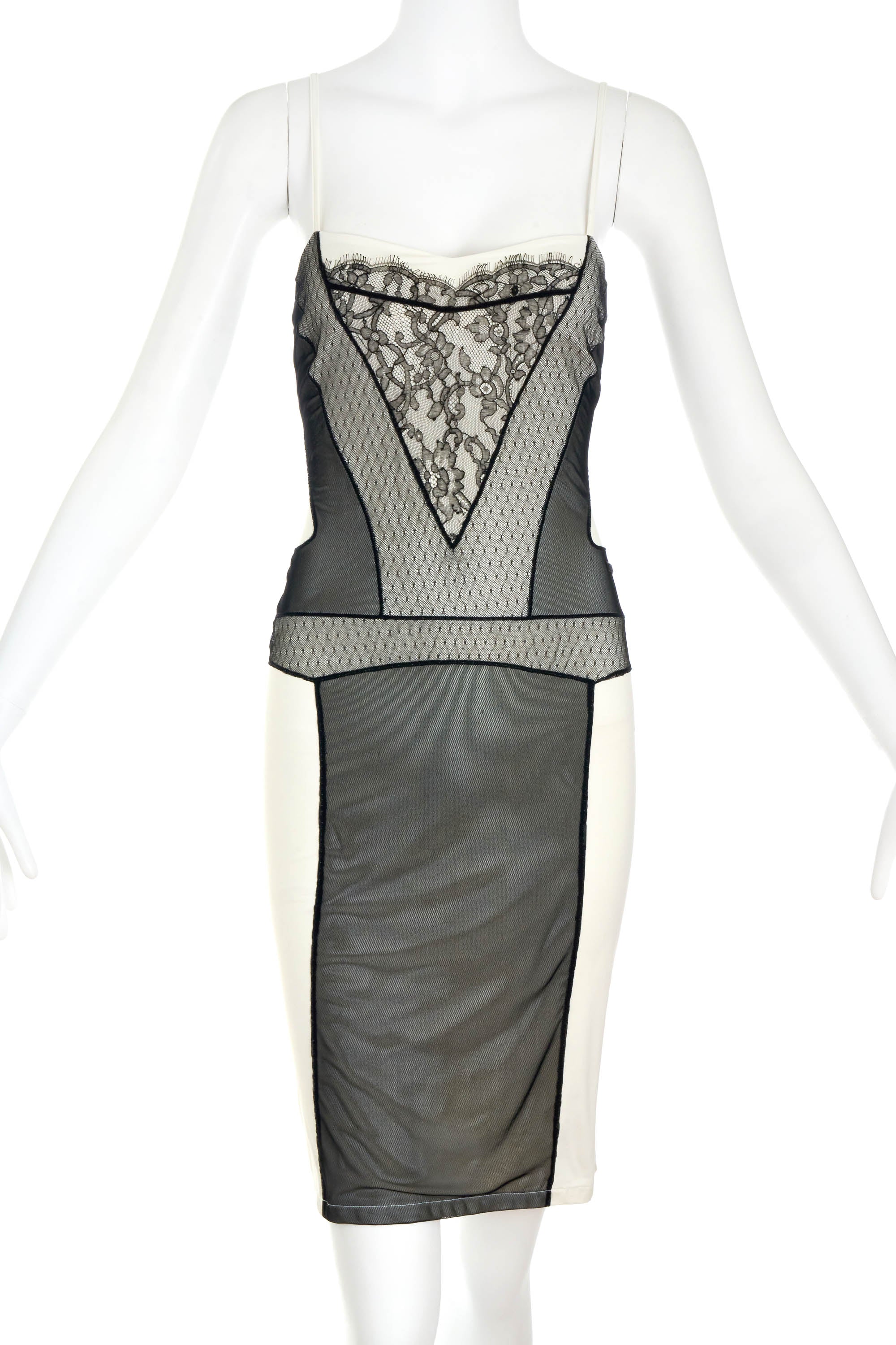 Christian Dior Galliano Black and White Lace Stretch Slip Mini Dress Size 38