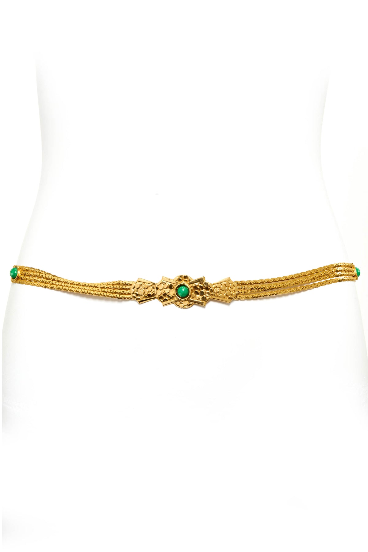 Christian Dior Vintage Gold Muti-strand Rope Belt with Green Stones