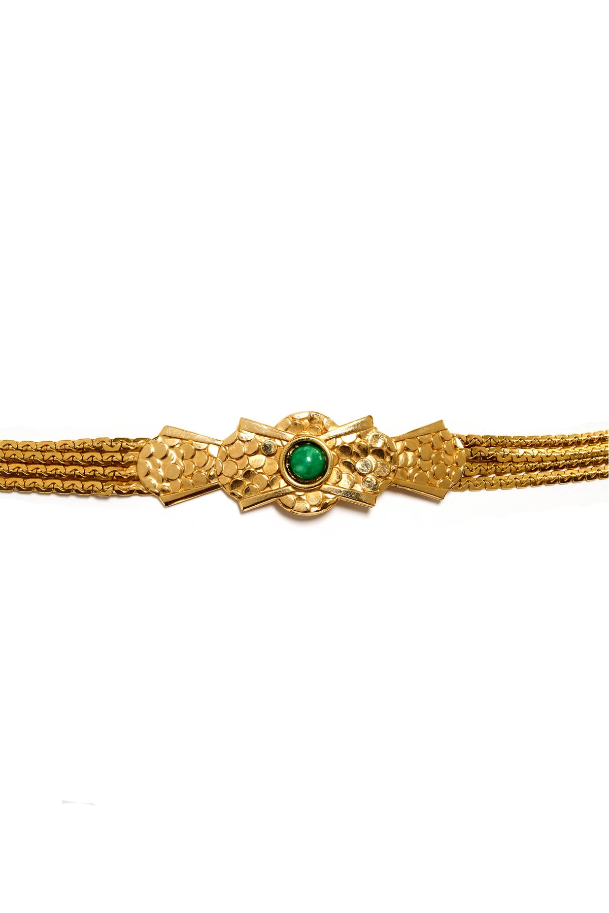 Christian Dior Vintage Gold Muti-strand Rope Belt with Green Stones