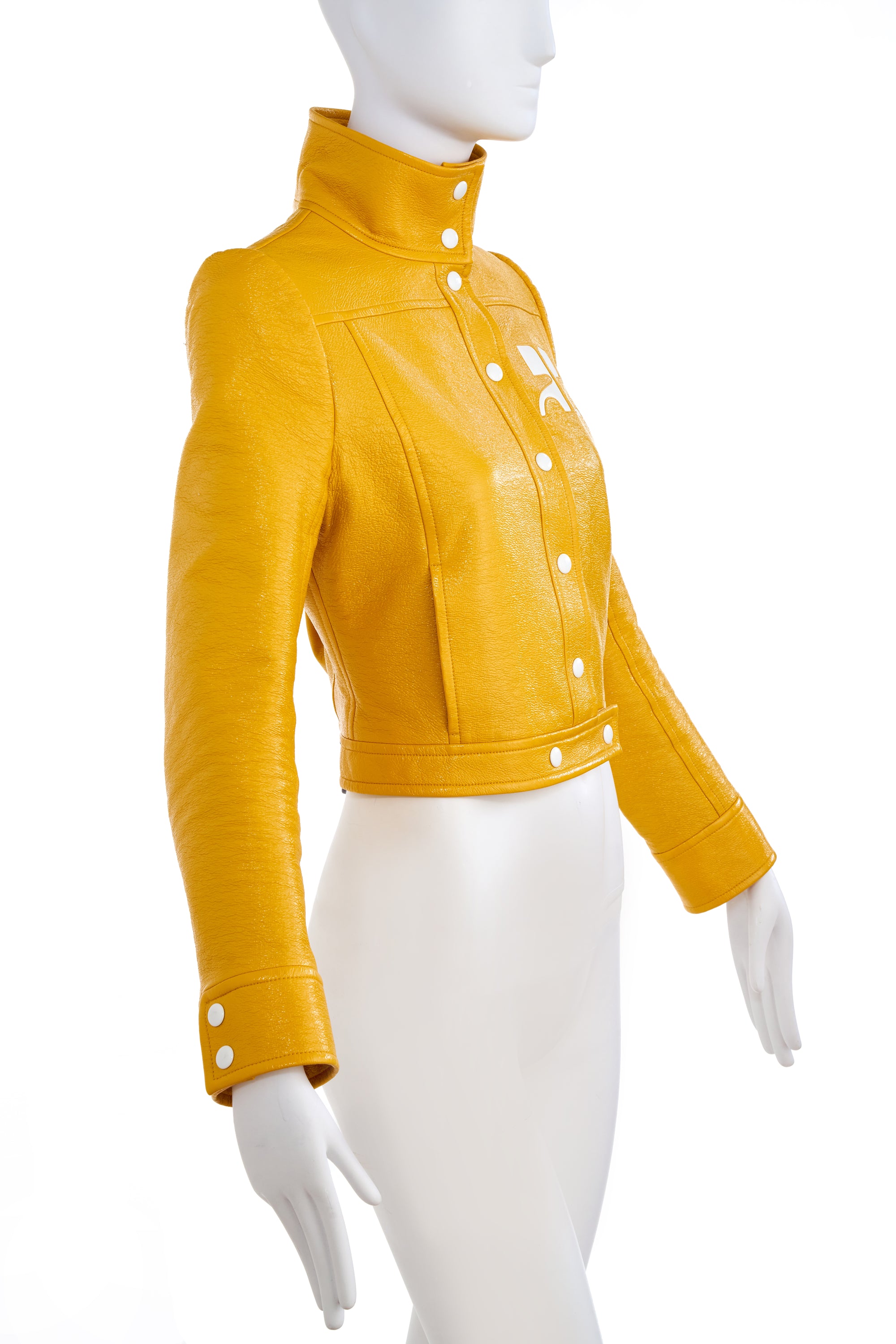 Courreges Yellow AC Patent Snap Jacket 40/4