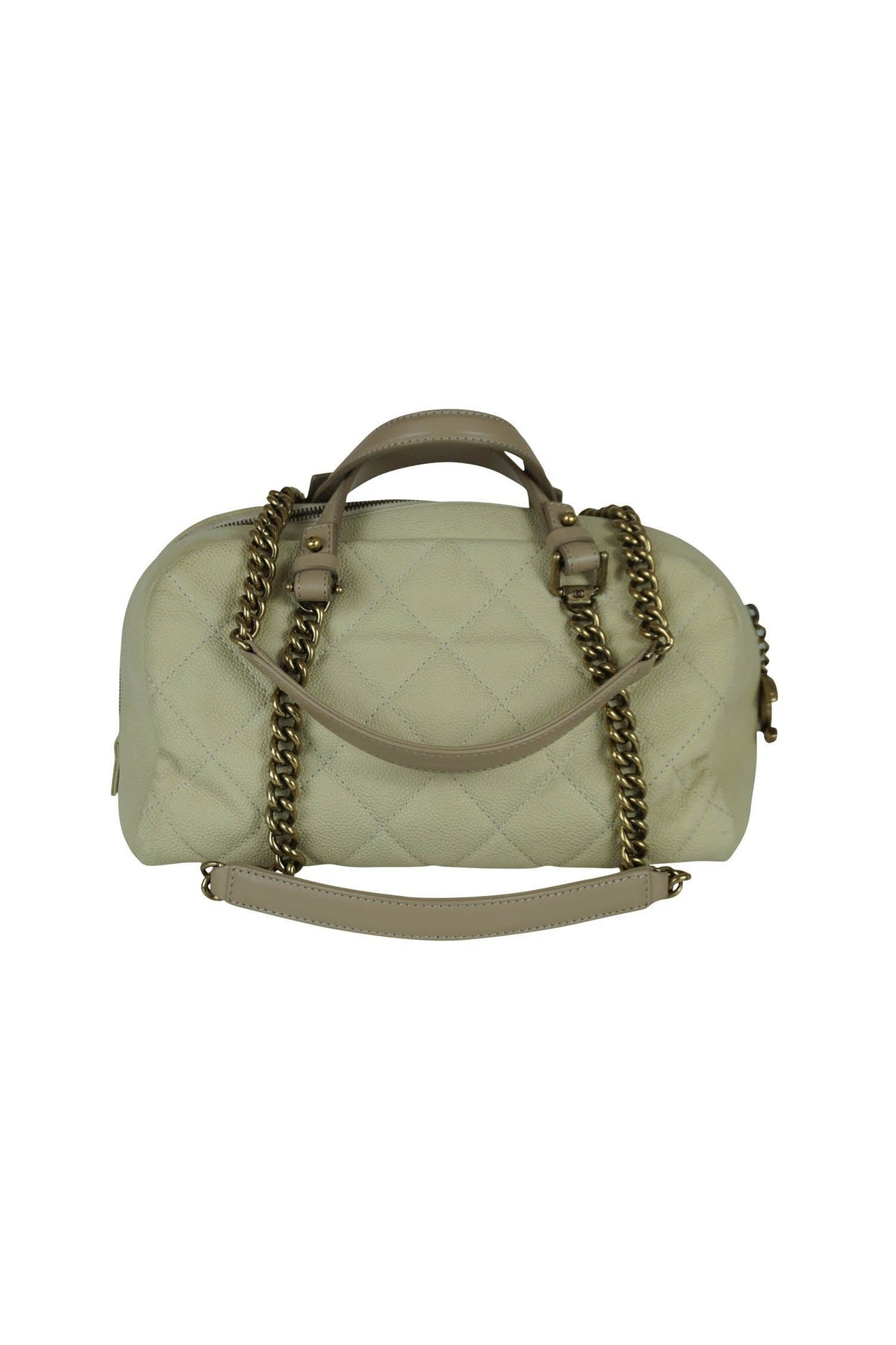 CHANEL CC Quilted Caviar Bowling Bag in Beige