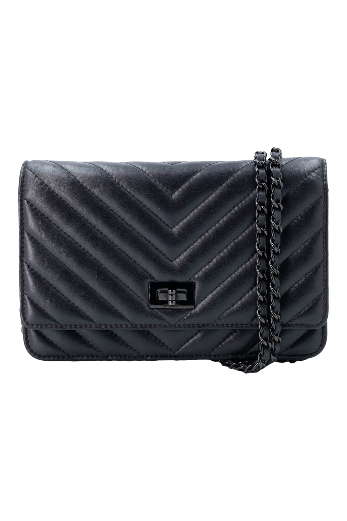 Chanel Wallet on a Chain So Black Reissue Chevron Purse