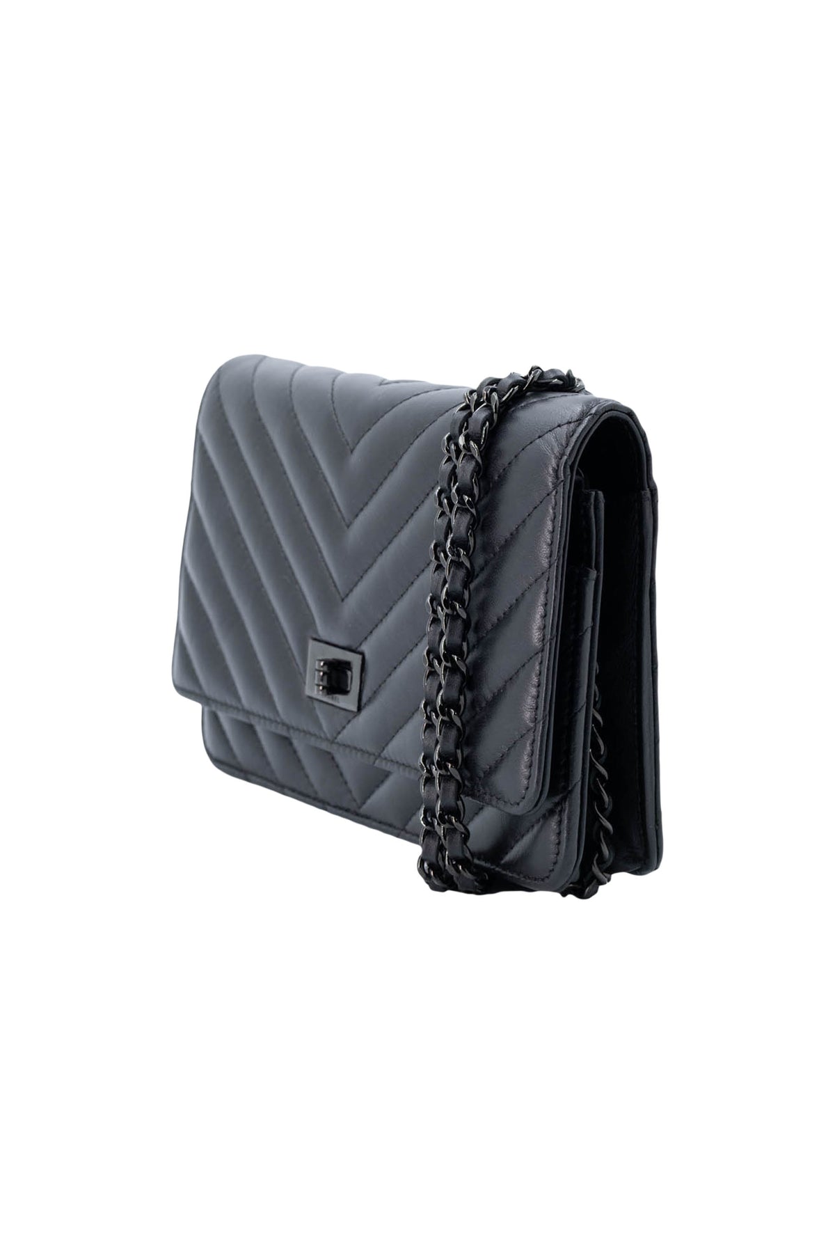 Chanel Wallet on a Chain So Black Reissue Chevron Purse
