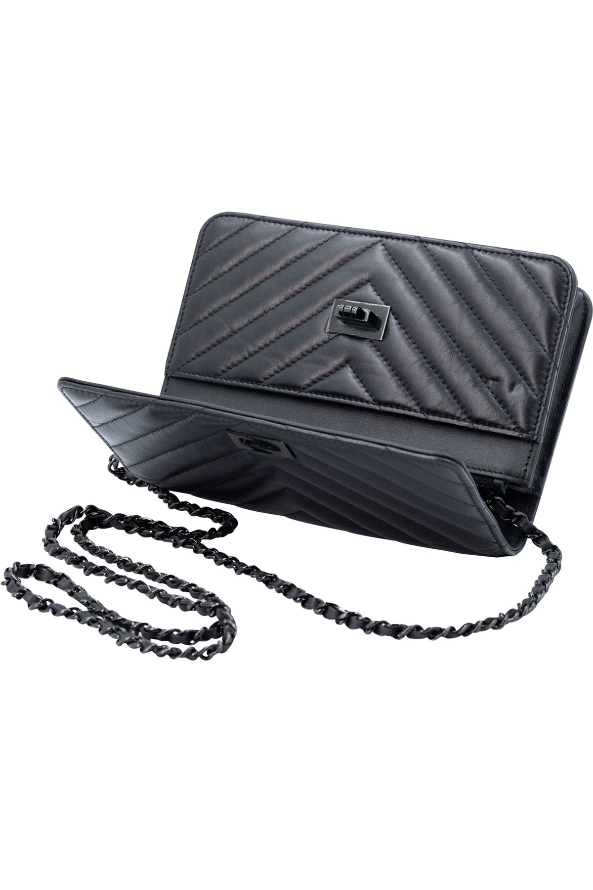 Chanel Wallet on a Chain So Black Reissue Chevron Purse
