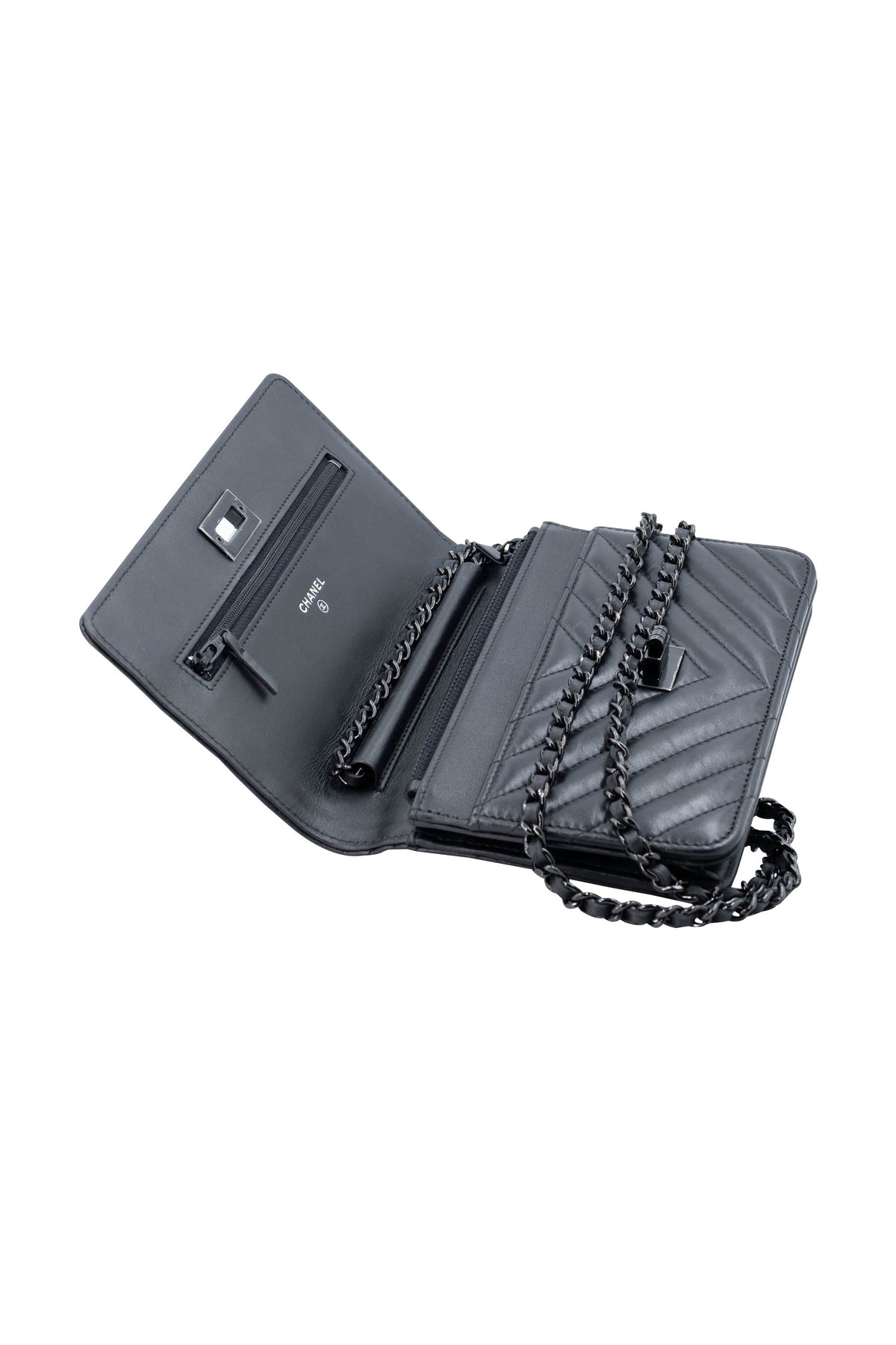 Chanel Wallet on a Chain So Black Reissue Chevron Purse