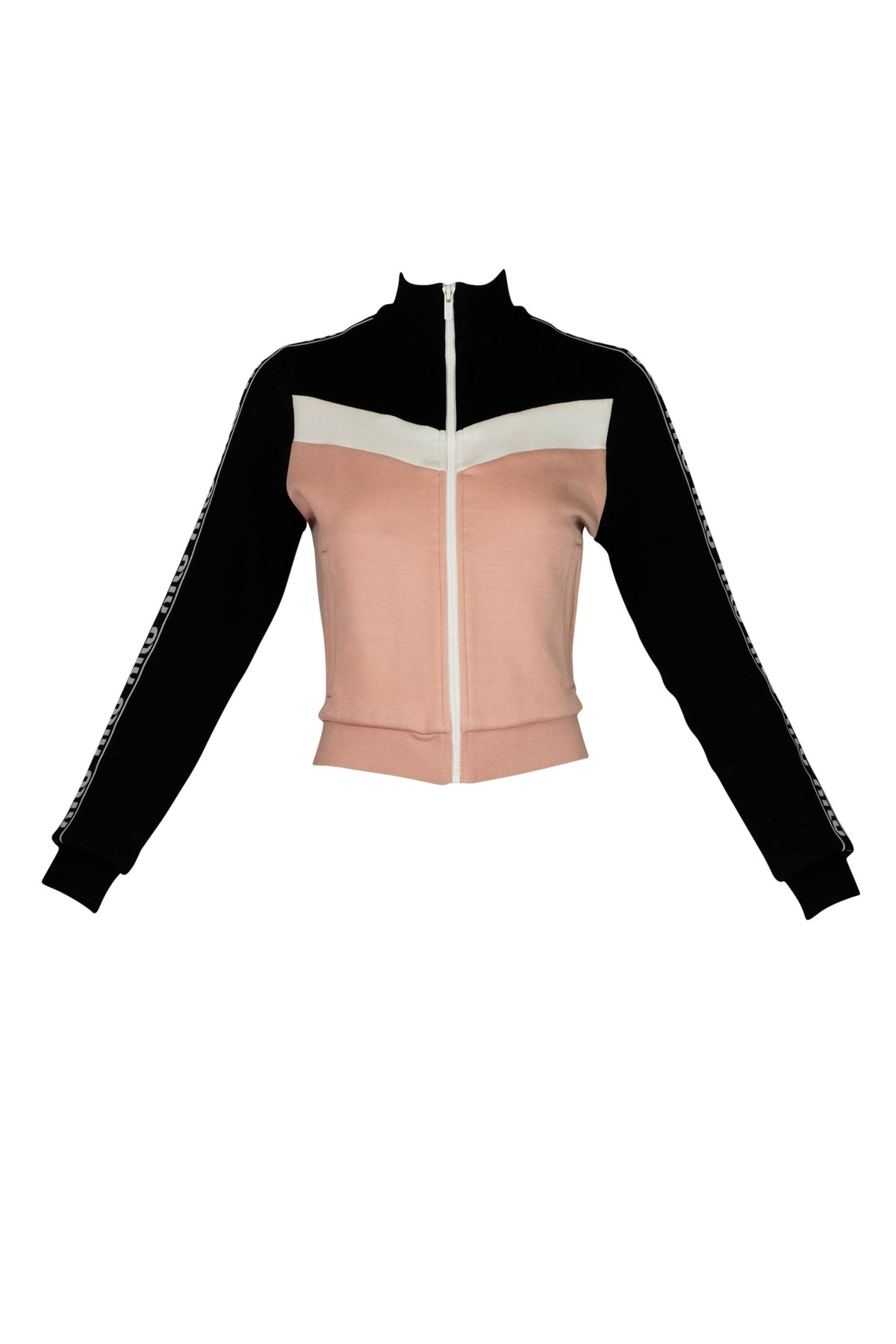 Miu Miu Pink Black White Tech Jersey Zip Jacket Logo Sleeves Size M
