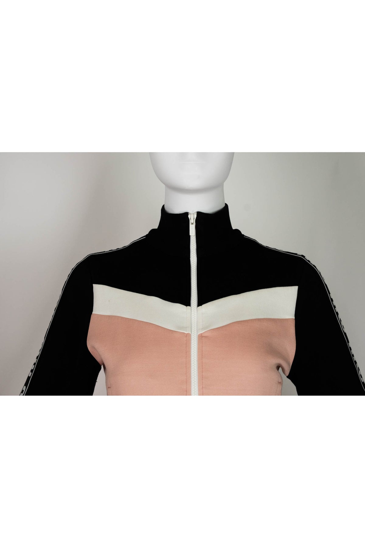 Miu Miu Pink Black White Tech Jersey Zip Jacket Logo Sleeves Size M