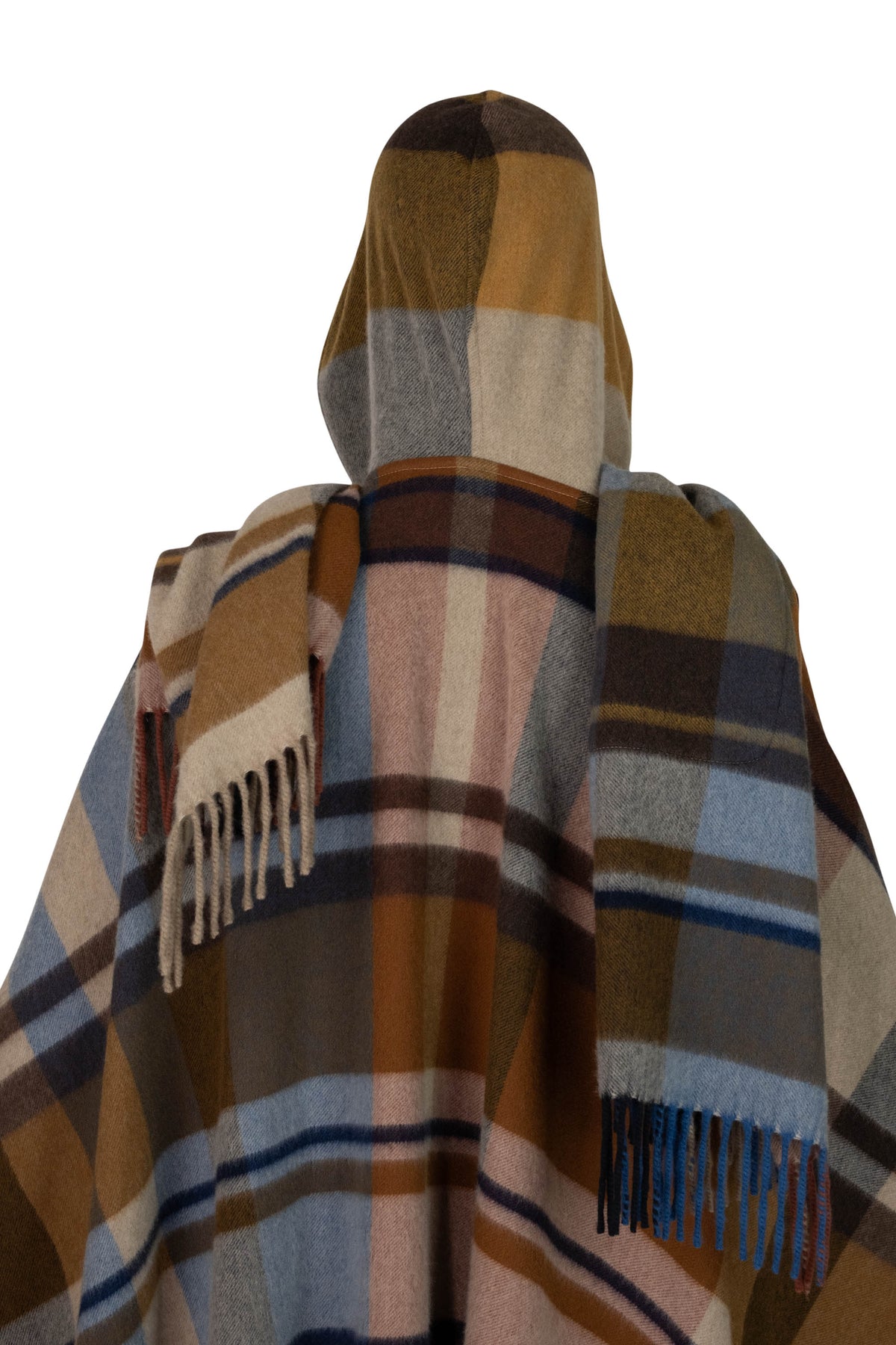 Loro Piana Brown Blue Gray Plaid Hooded Cashmere Cape Size Small