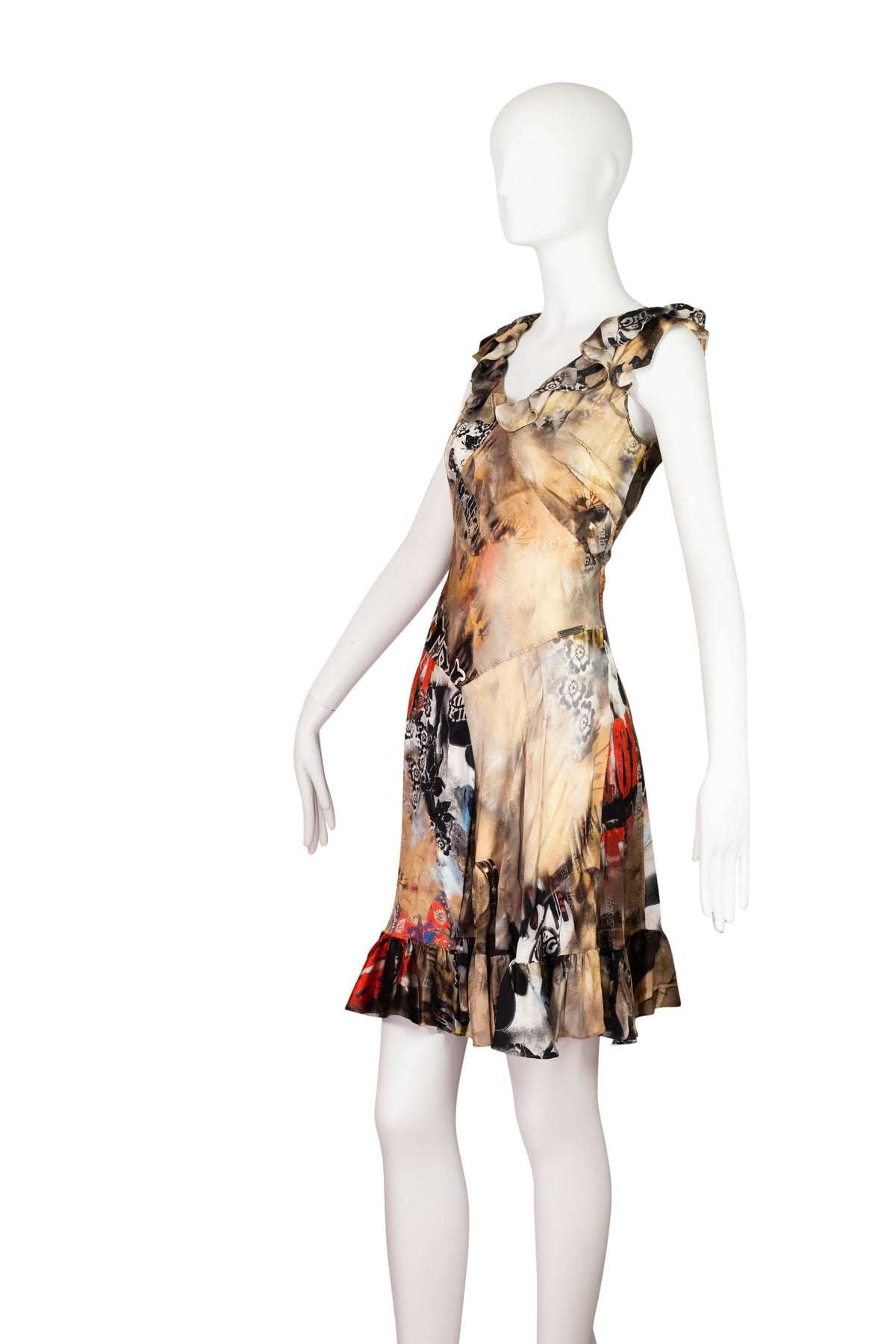 John Galliano Brown Beige I&#39;m A King Boxer Print Silk Dress Y2k Size 40