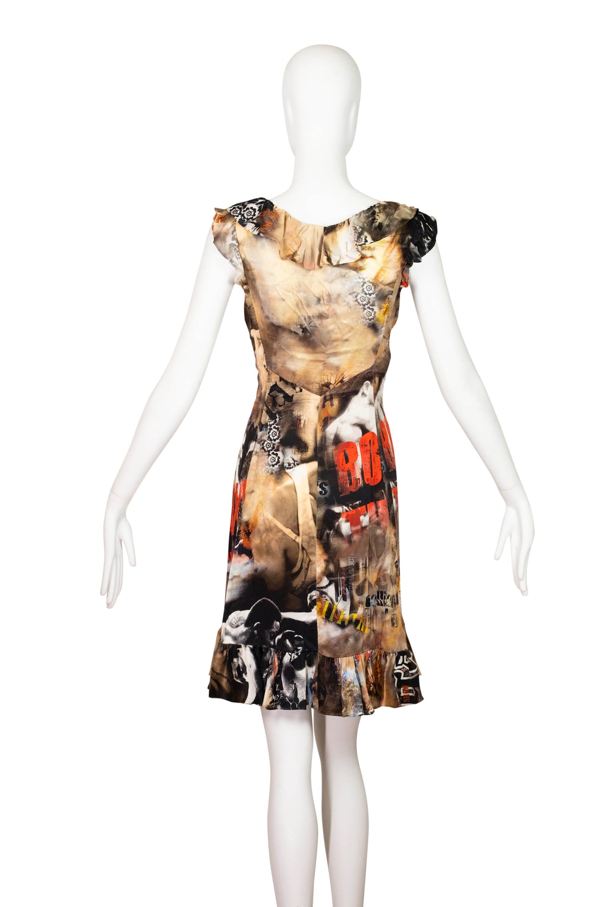 John Galliano Brown Beige I&#39;m A King Boxer Print Silk Dress Y2k Size 40