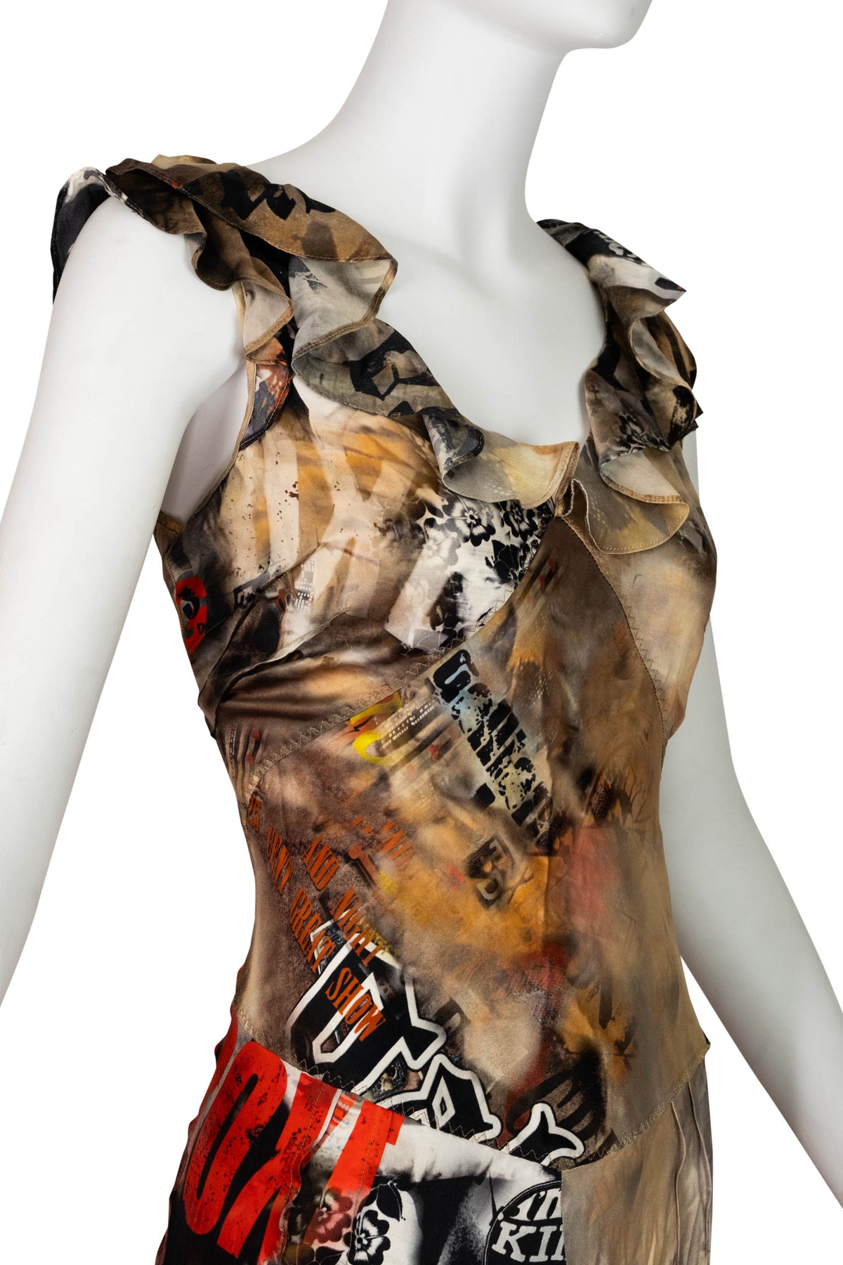 John Galliano Brown Beige I&#39;m A King Boxer Print Silk Dress Y2k Size 40